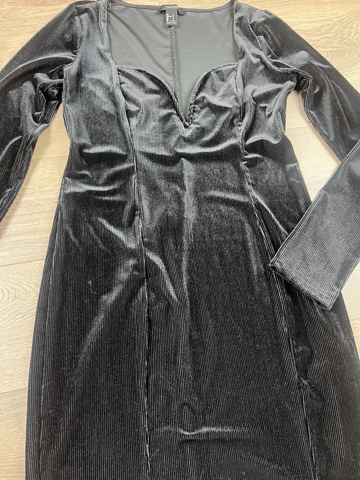 Black Velvet Long Sleeve Mini Bodycon Dress Gothic Whimsigoth 90s Grunge Boho L