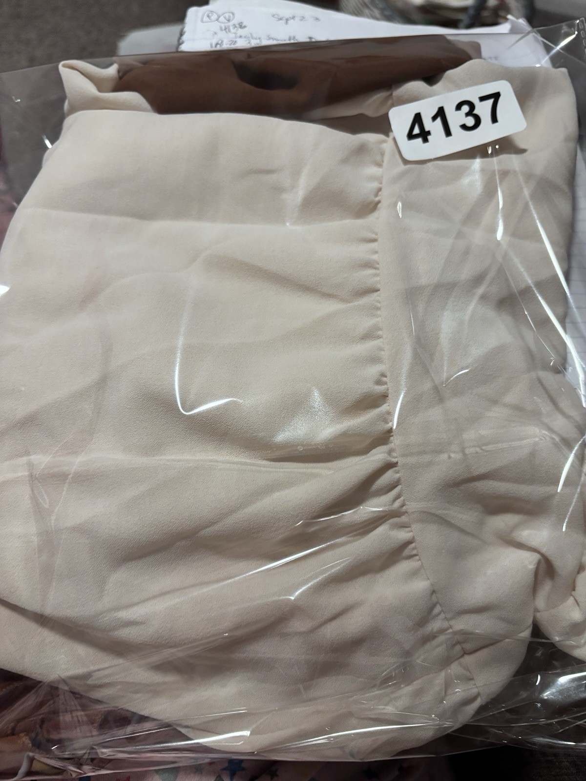Shein Beige White Taupe Brown Tiered Dress XL Butterfly Sleeve 40×38