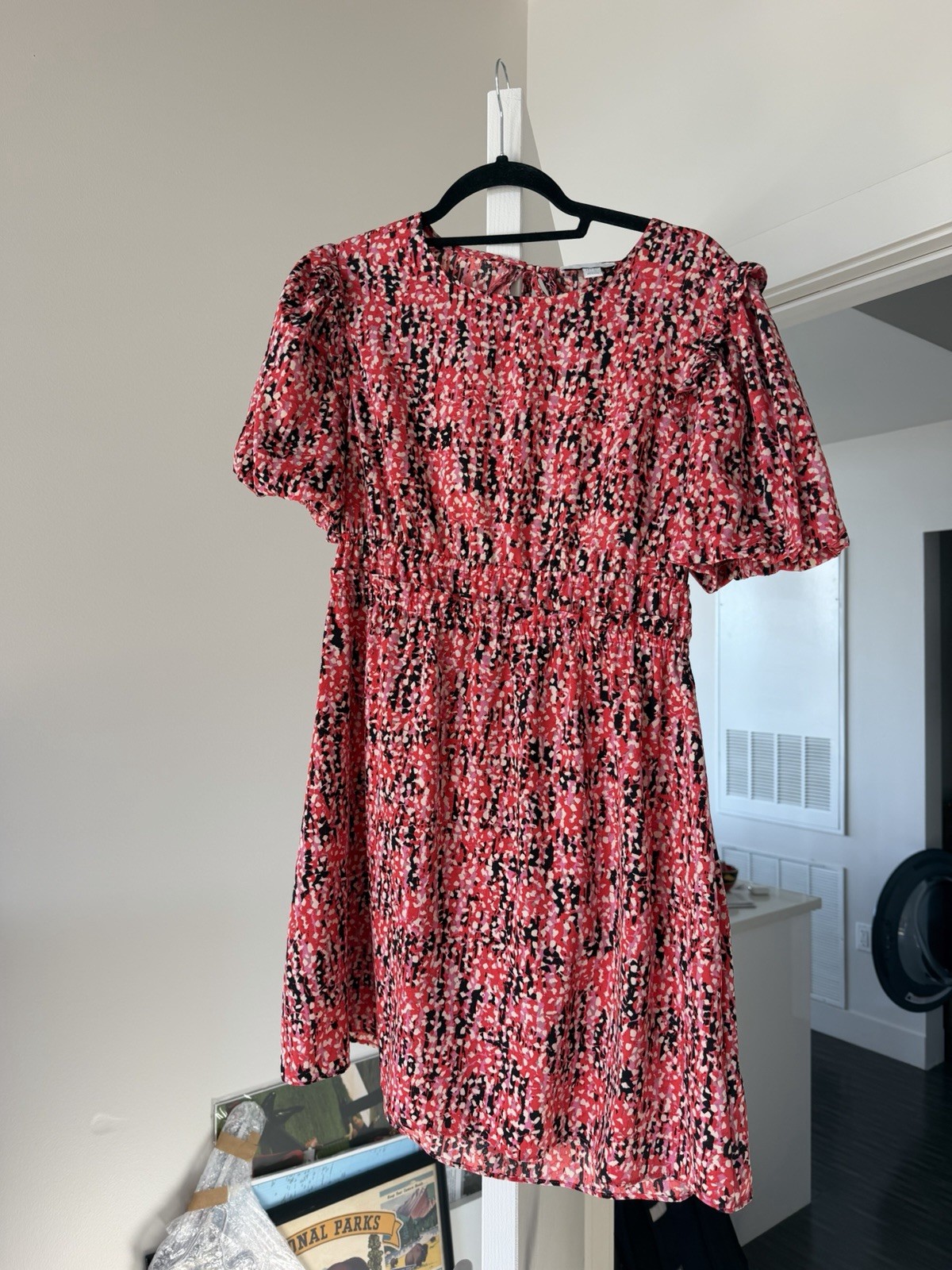 Topshop Red Floral Puff Sleeve Mini Dress Size U.S. 10
