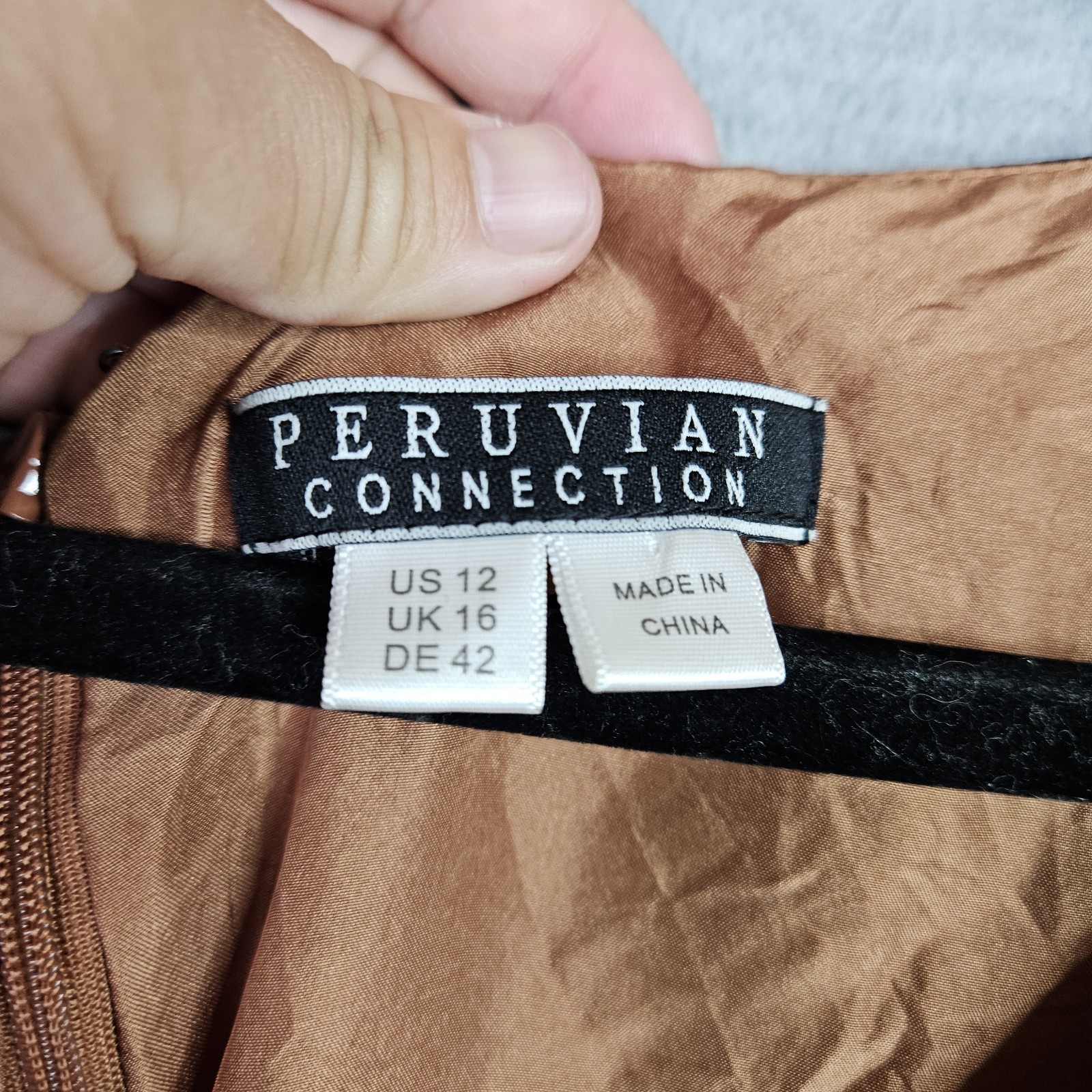 Peruvian Connection Womens US 12 Brown Black Handkerchief Hem Dress No belt