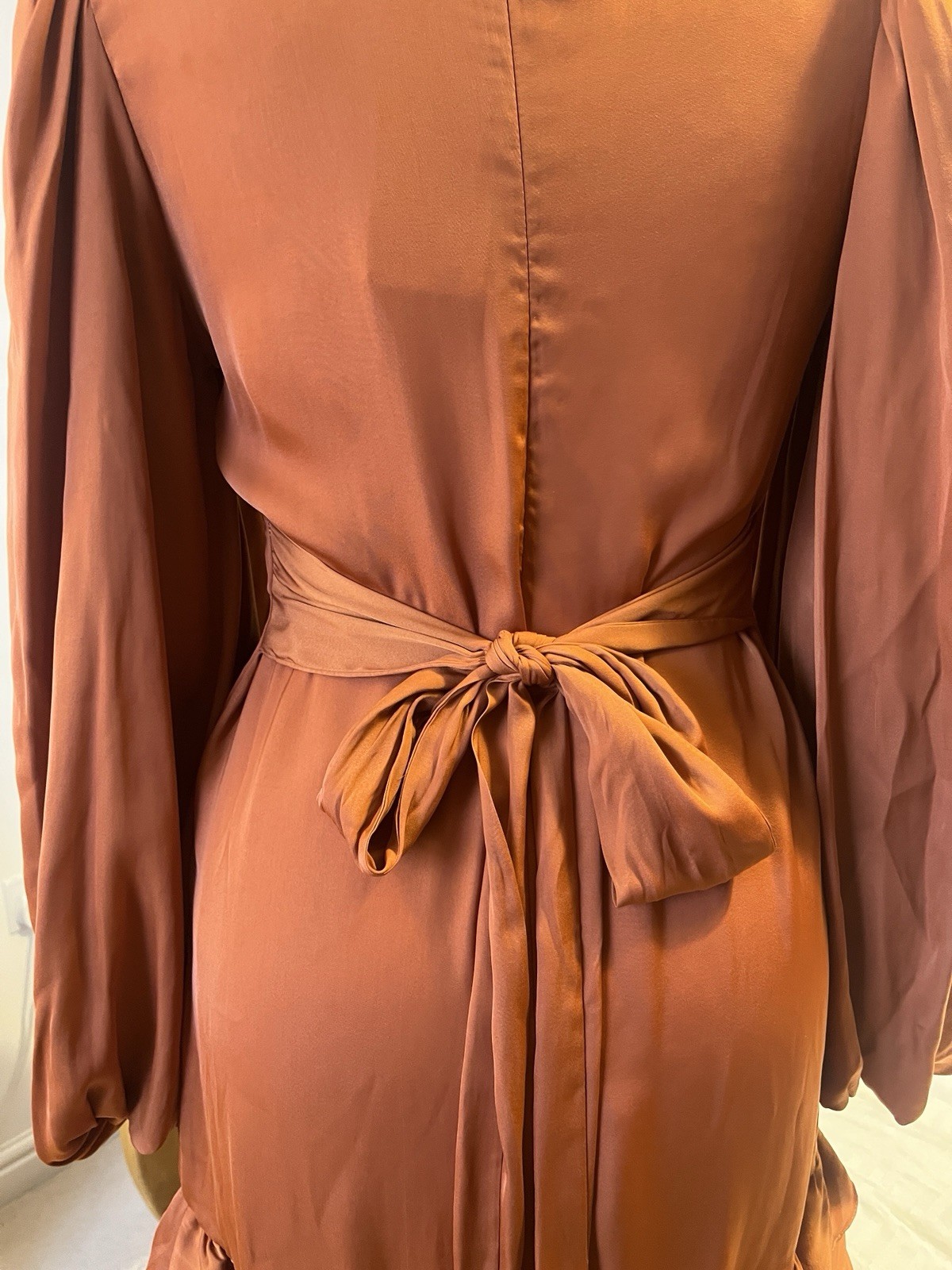 AmyLynn Kravitz Puff Sleeve Wrap Dress Burnt Orange RRP£85 Size S