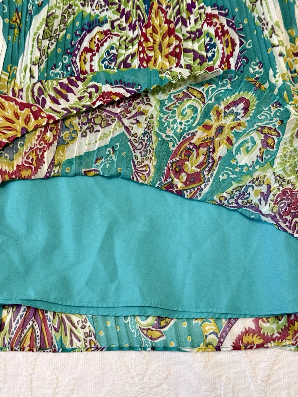 NWOT Ellen Tracy 14 Pleated Teal Paisley Dress Mediterranean Wedding Winery