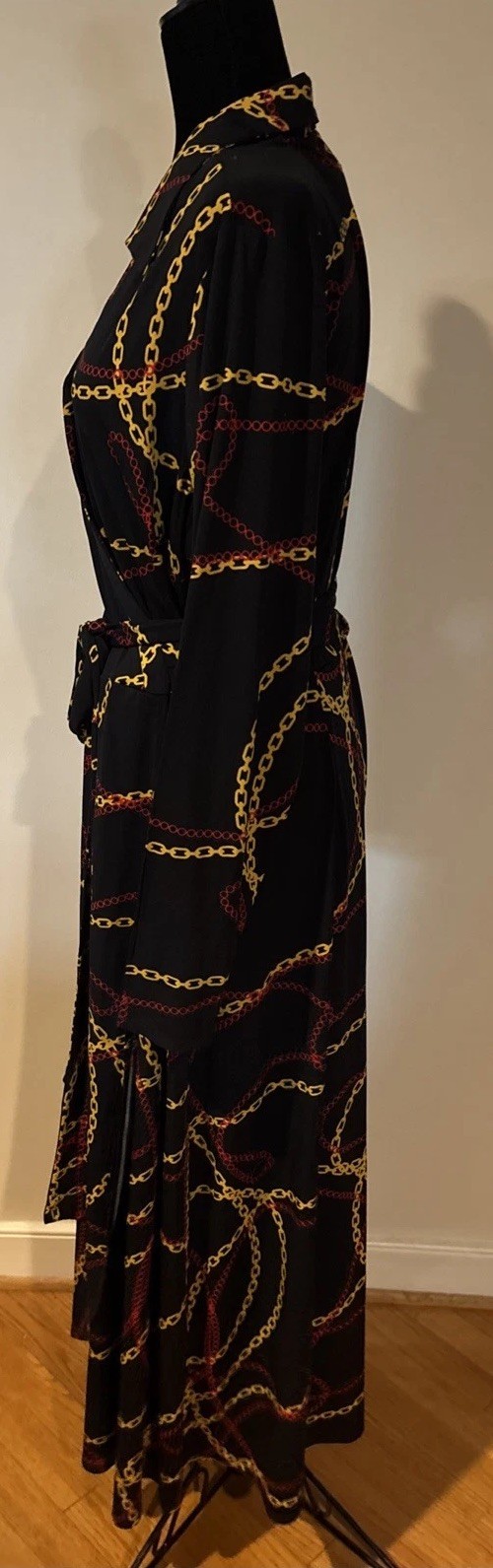 Ashro Black Red Gold Chains Wrap Style Dress Long Sleeve Plus Size 20W Casual