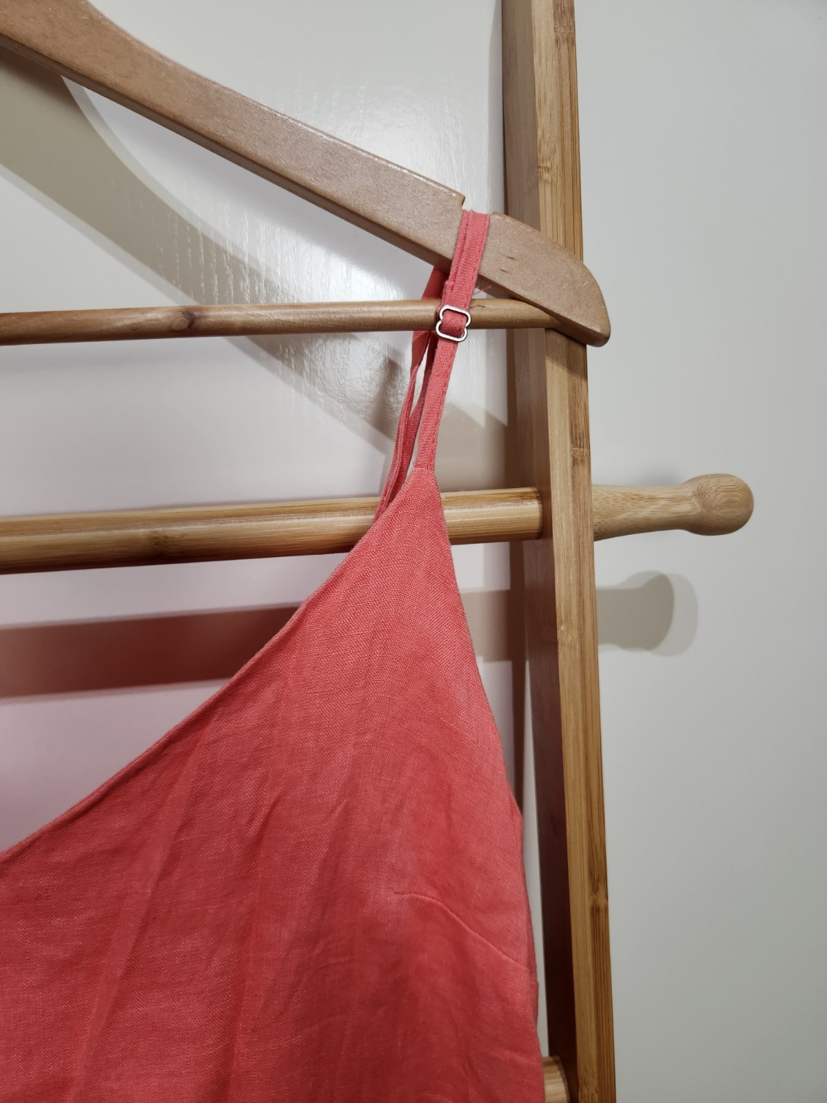 Ghanda Pink Linen Spaghetti Strap Midi Tie Back Dress M