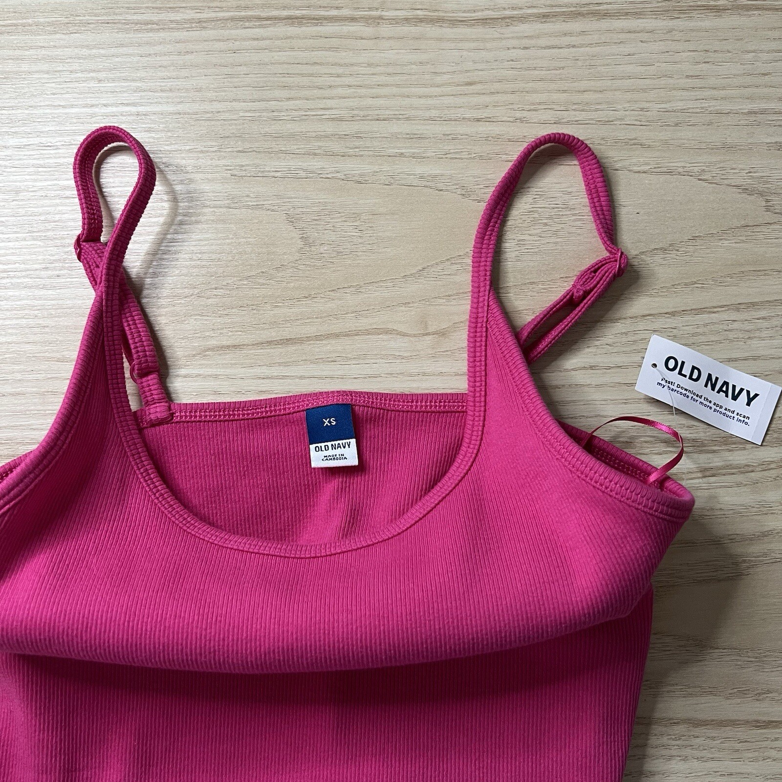Old Navy Fitted Rib Knit Cami Mini Dress Size XS Hot Pink Spaghetti Shelf Bra