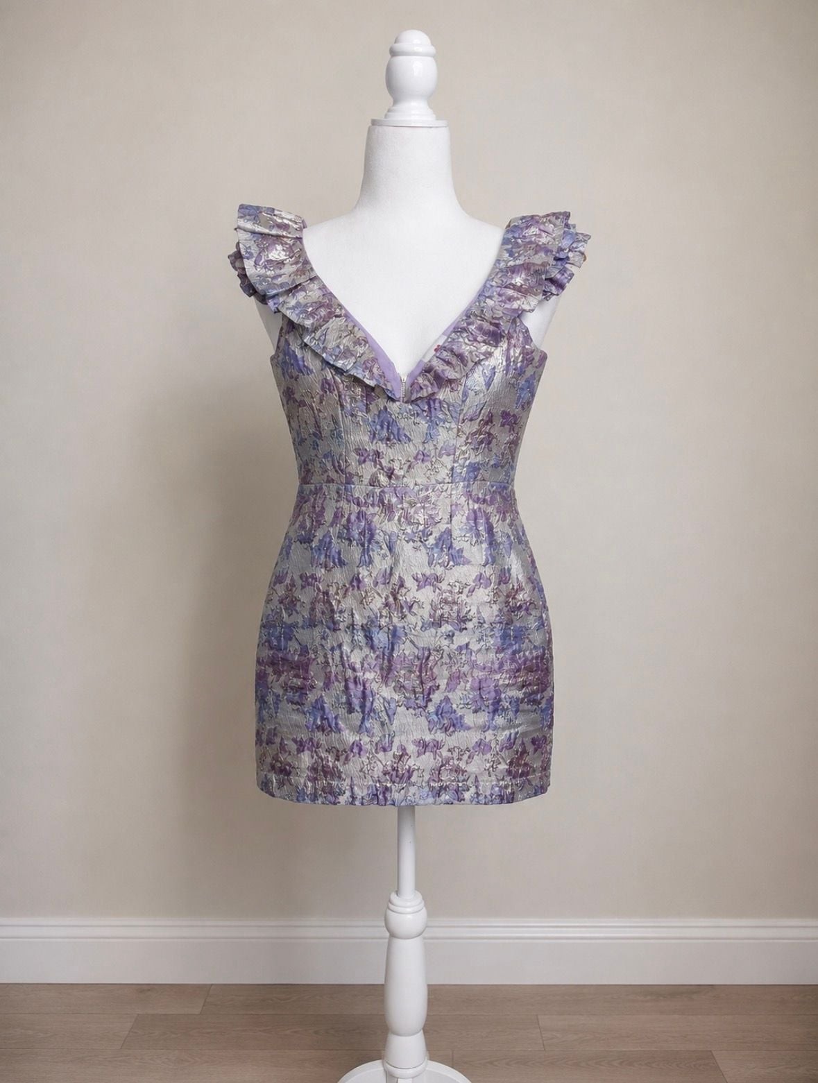Buddy Love Winslet Ruffled Metallic Floral Mini Dress