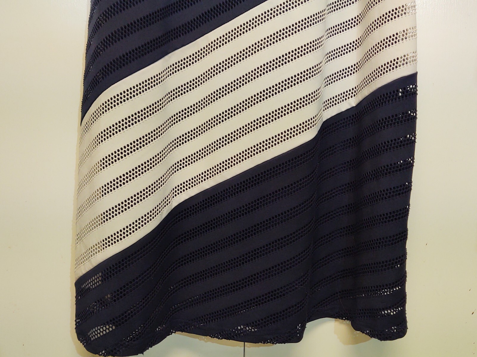 TRULLI Maxi Dress Navy White Size Small Diagonal Stripe Lined Pointelle