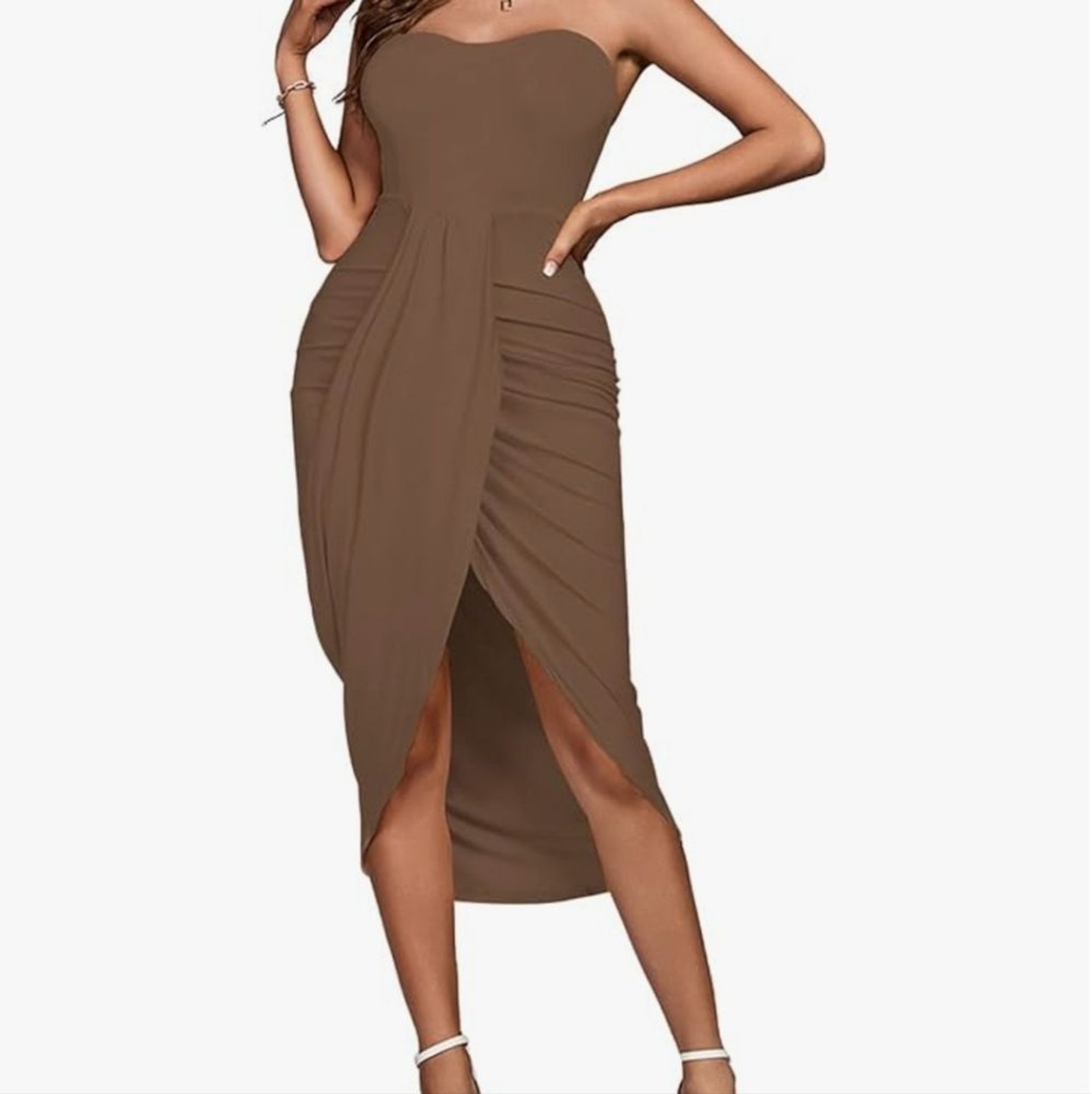 *Umenlele Women’s Strapless Ruched High Waist Wrap Split Asymmetrical Beach Maxi