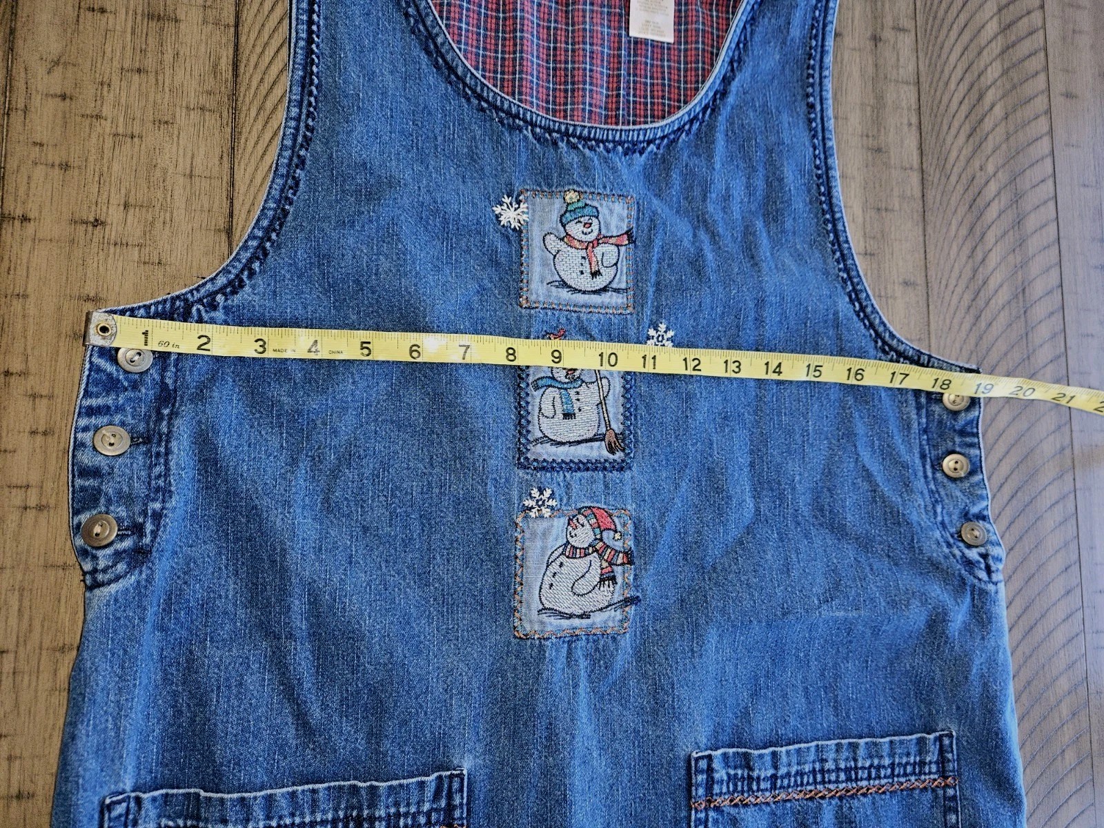 Bobble Brooks Blue Jumper Dress M Snowman Embroidered Button Granniecore Modest
