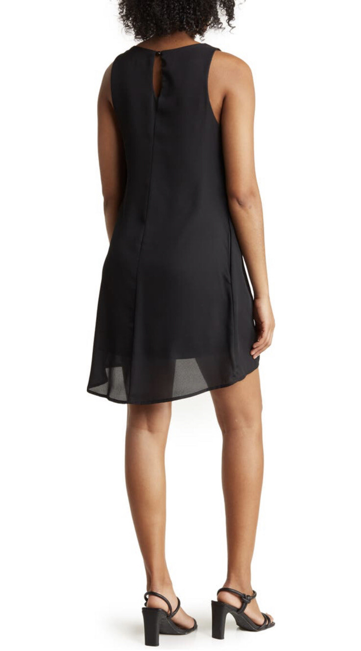 Nordstrom Rack Women’s Small Chiffon Black Sleeveless Shift Dress with Pockets