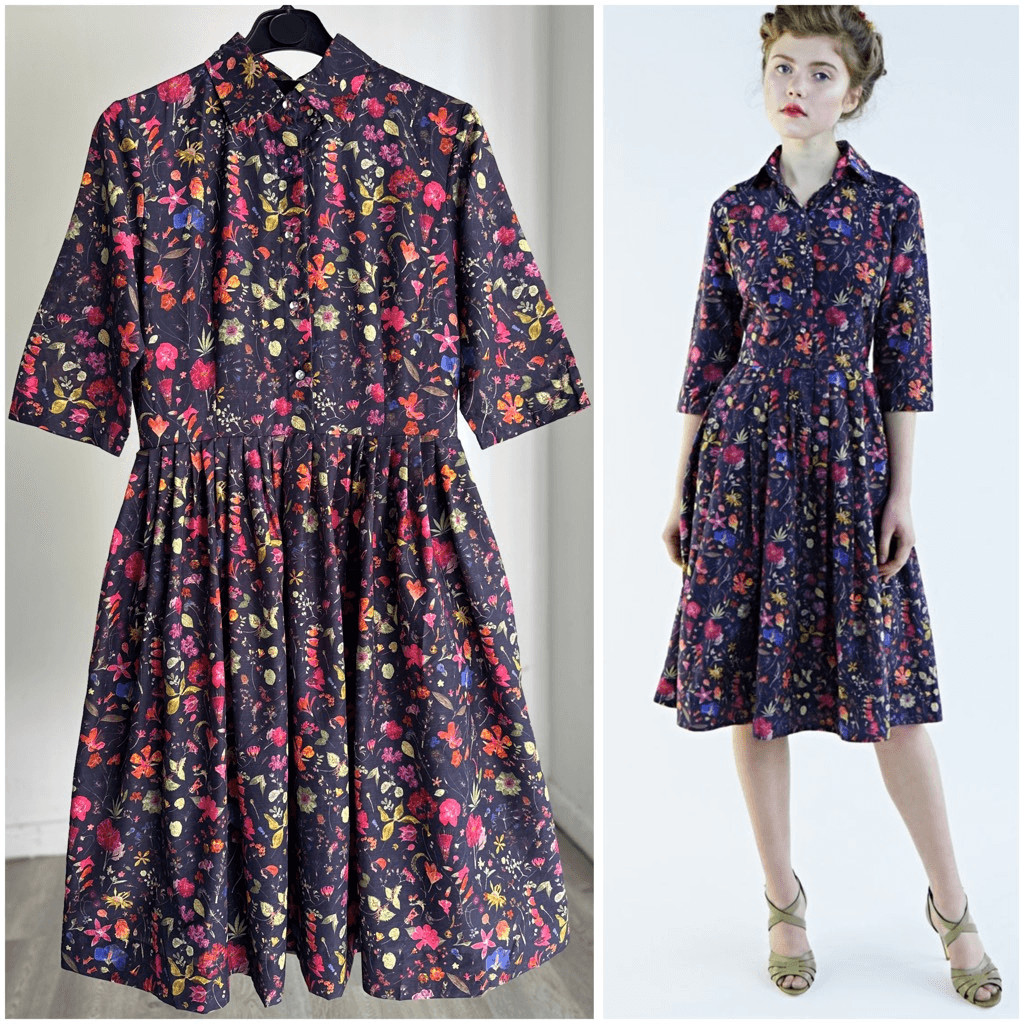 NWOT Mrs. Pomeranz Silk Cotton Blend Darjeeling flower dress Liberty Of London F
