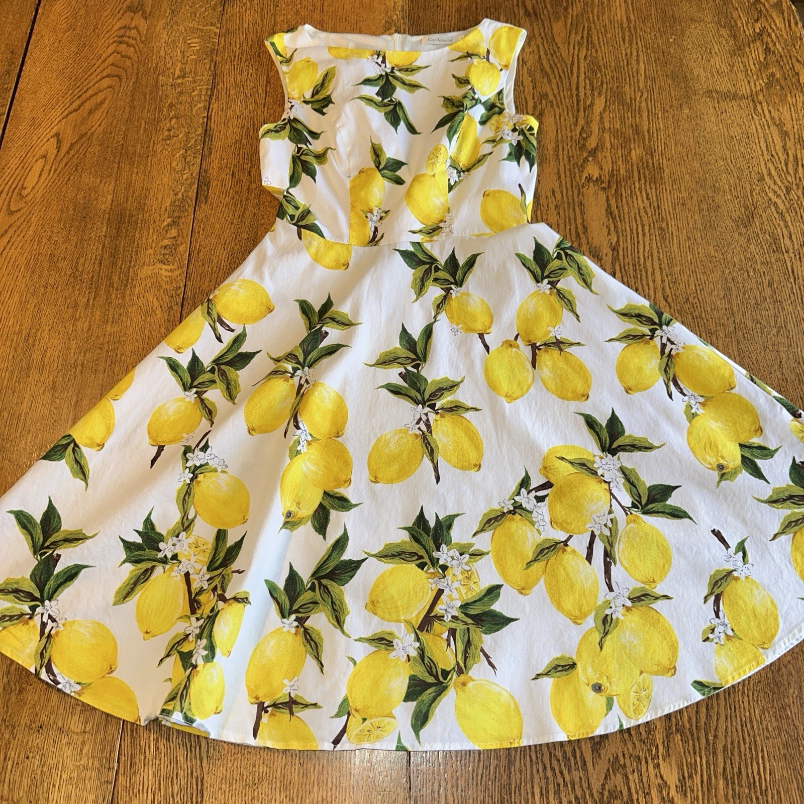 Retro Lemon Dress Medium Euro Summer Cottagecore Romantic Fit Flare Gardenwed
