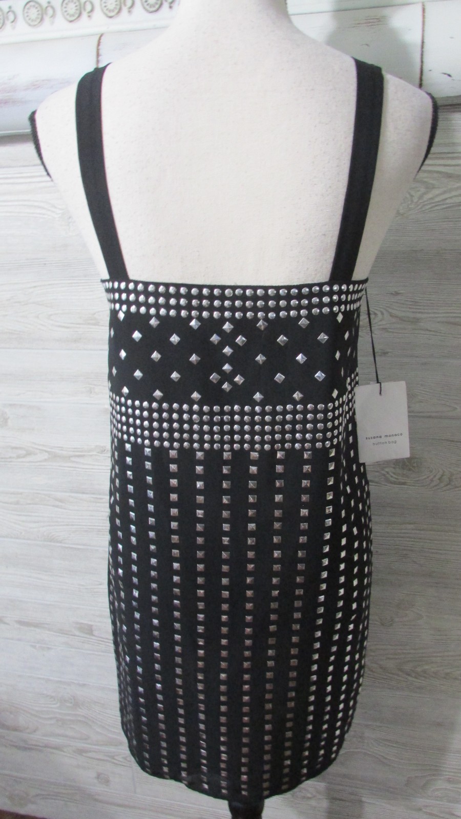Susana Monaco Silver Studded Black Mini Dress 2 NWT Edgy Glam Indie Sleaze Cyber