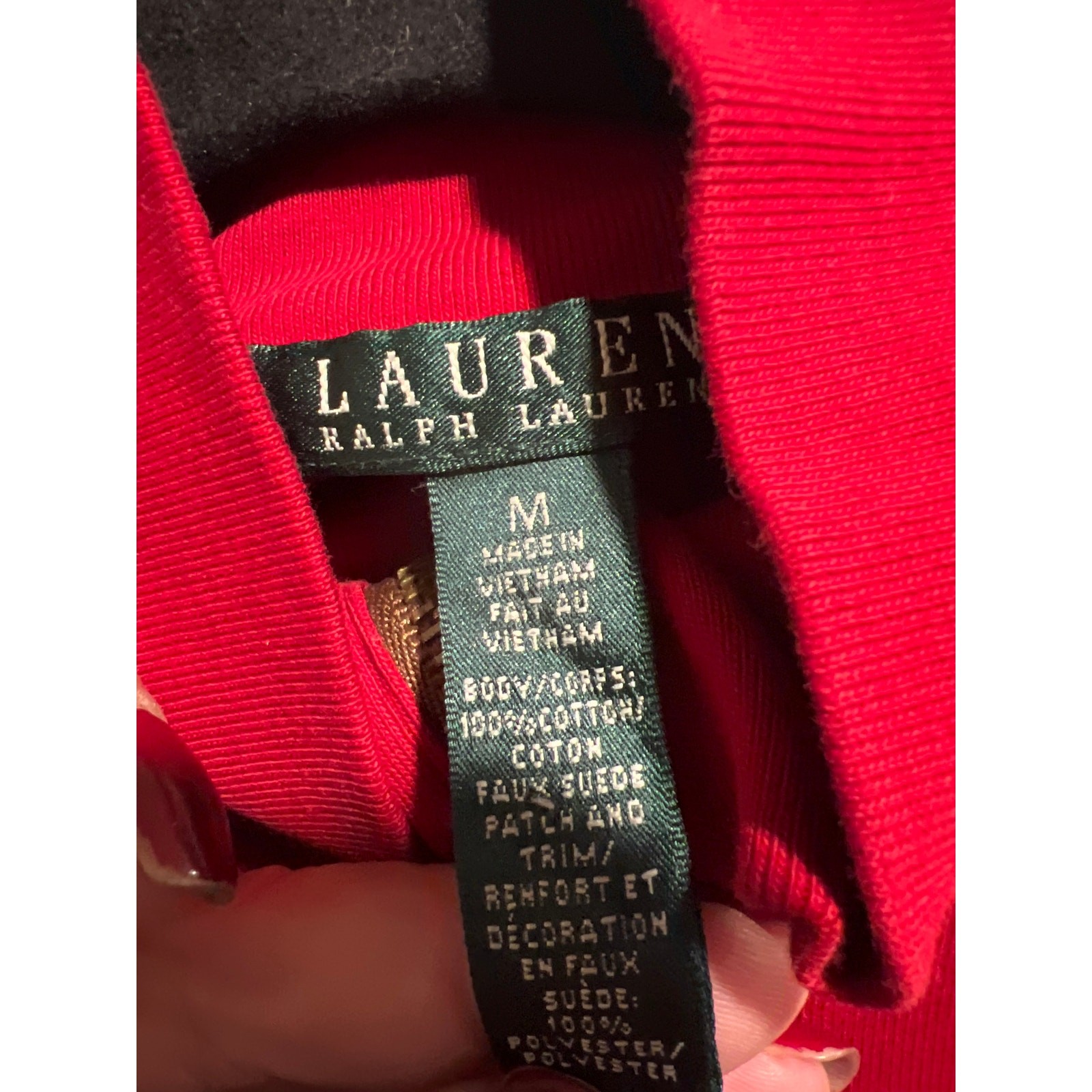 Ralph Lauren size medium red long-sleeve dress with a faux quilted suede