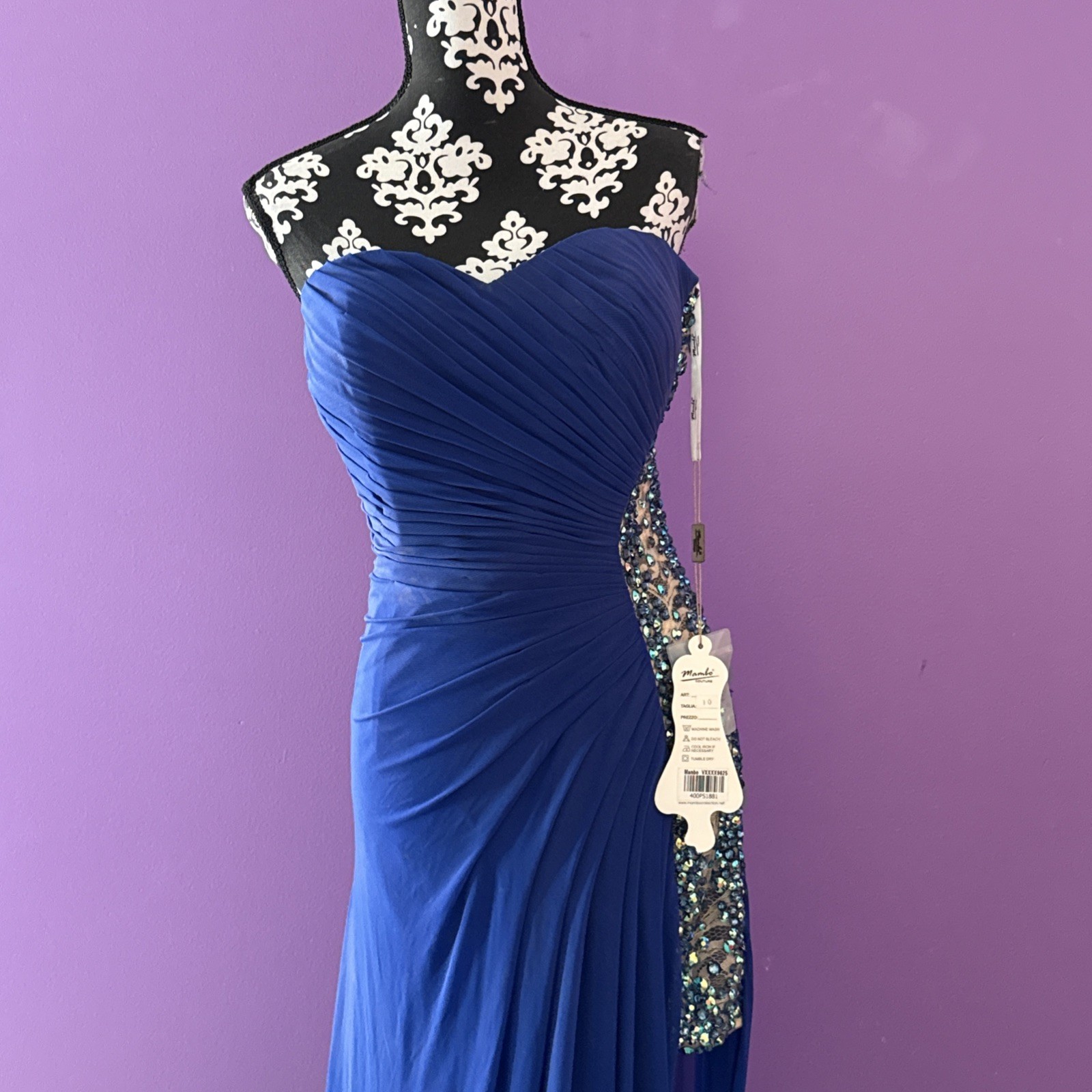Mambo Couture Sz 10 Dress Gown Prom Women Long Blue Wedding Bridesmaid Strapless