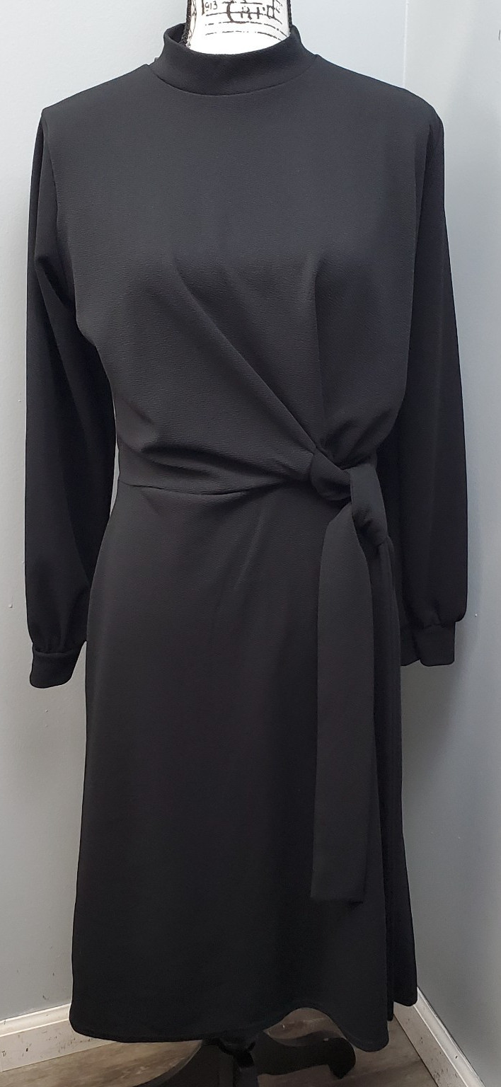 Boohoo Maxi Dress Womens 10 Black Raglan Sleeve Mock Neck Belted Waist Formal