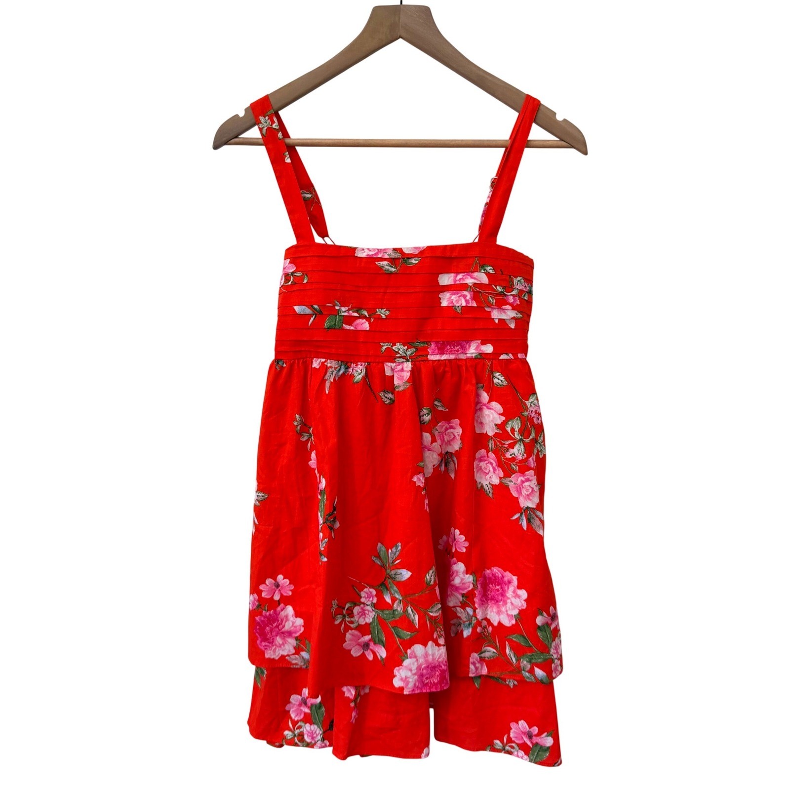 Mi Ami for Francesca’s Floral Sundress XS Red Orange Cotton Tiered Mini