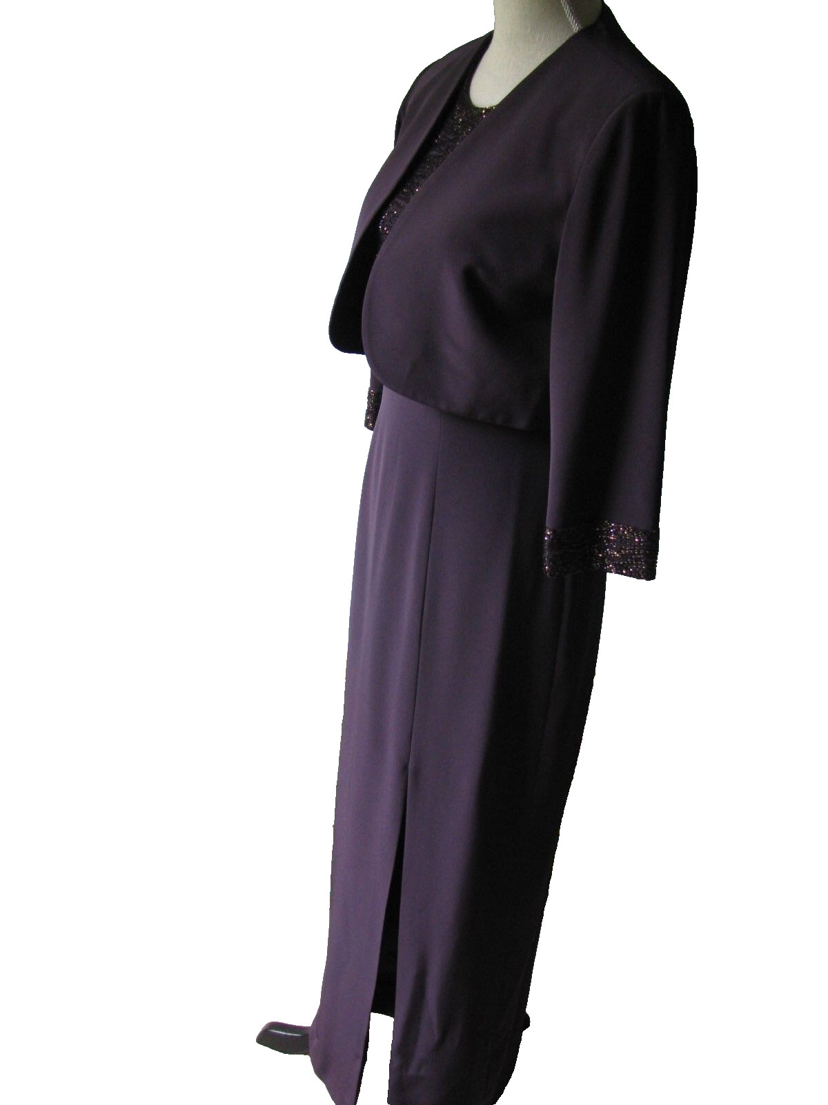 Montage Collection Mother of the Bride Evening Plum 2 PC Beaded Dress Custome