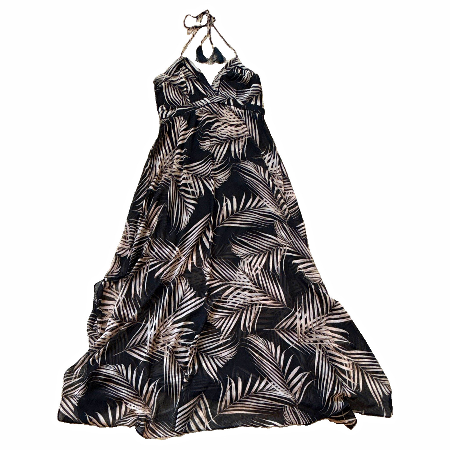 White House Black Market Women’s 10 Leaf Print V-Neck Halter Maxi Dress