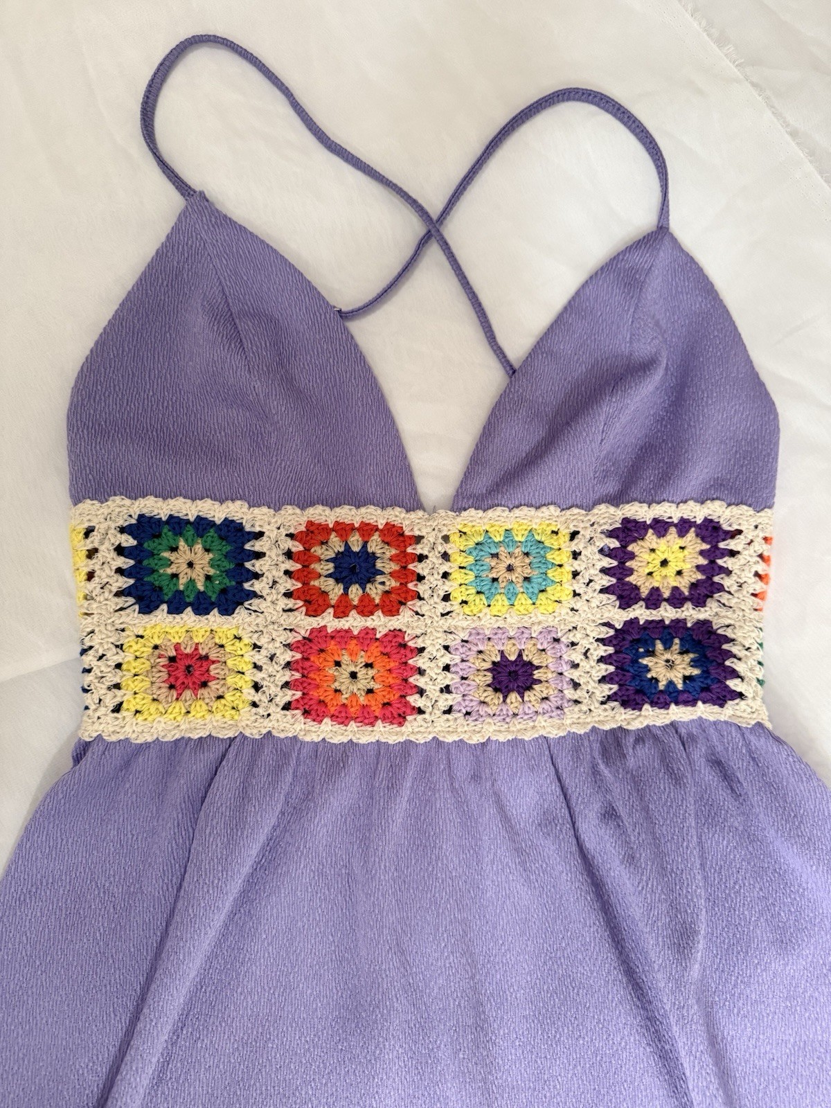 SHOWPO Purple Solid V-Neck Sleeveless Crochet Waist Mini Sundress Size S