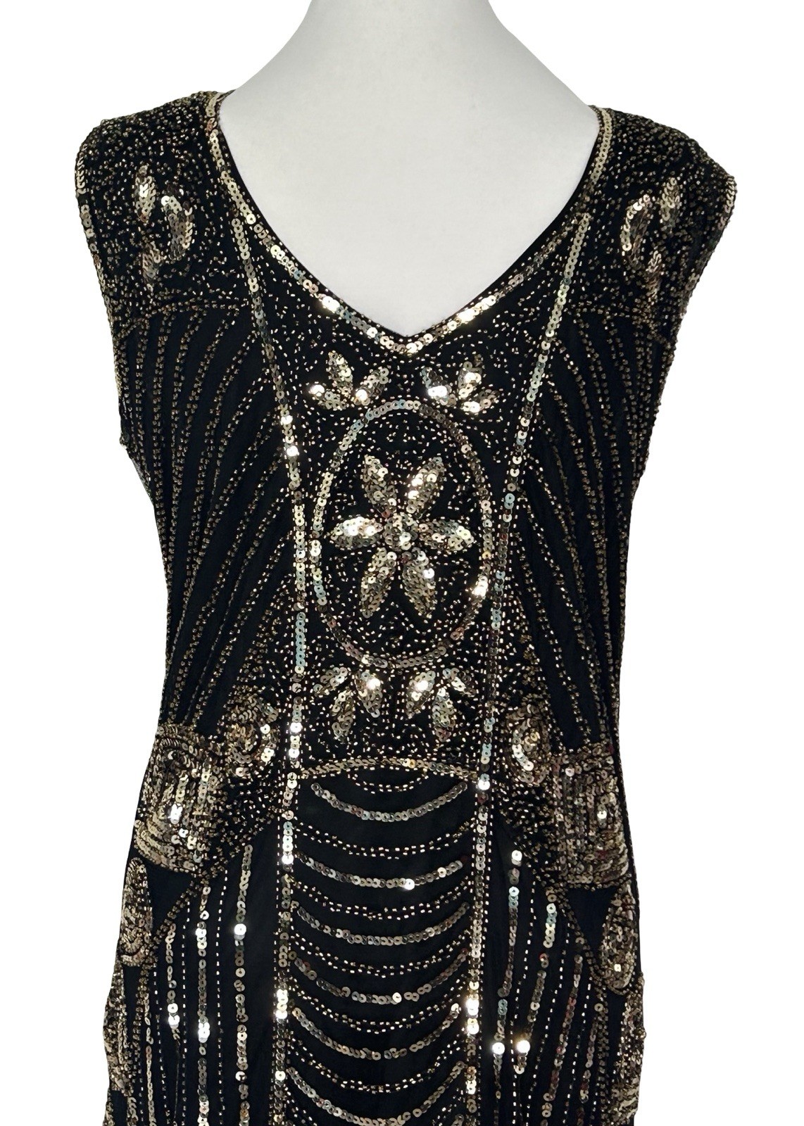 PrettyGuide Black Gold Sequin Beaded Cocktail Dress Wedding Guest 3XL 24 26