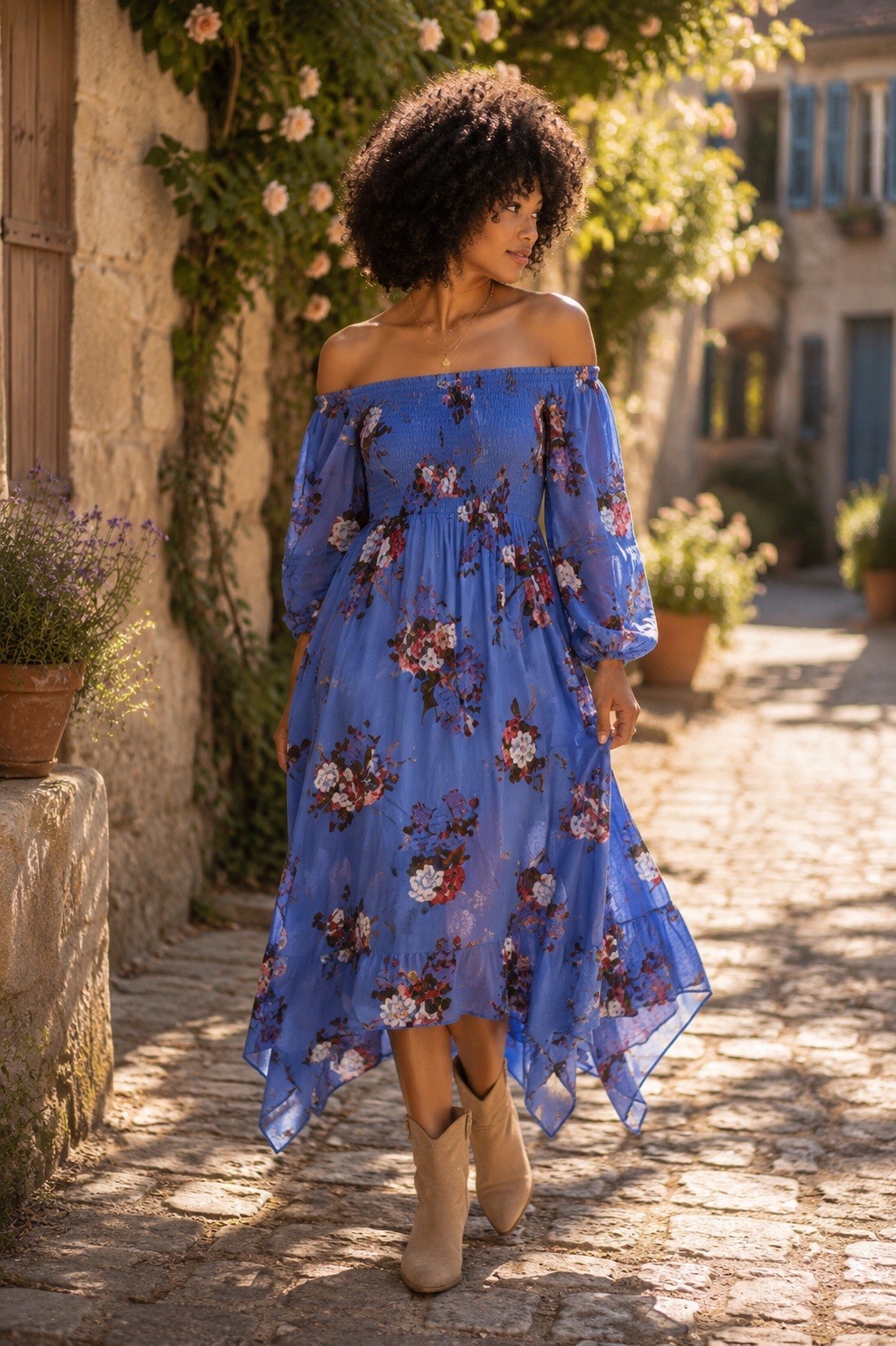 Free People Morning Glory Floral Smocked Long Sleeve Maxi Dress Size S Boho