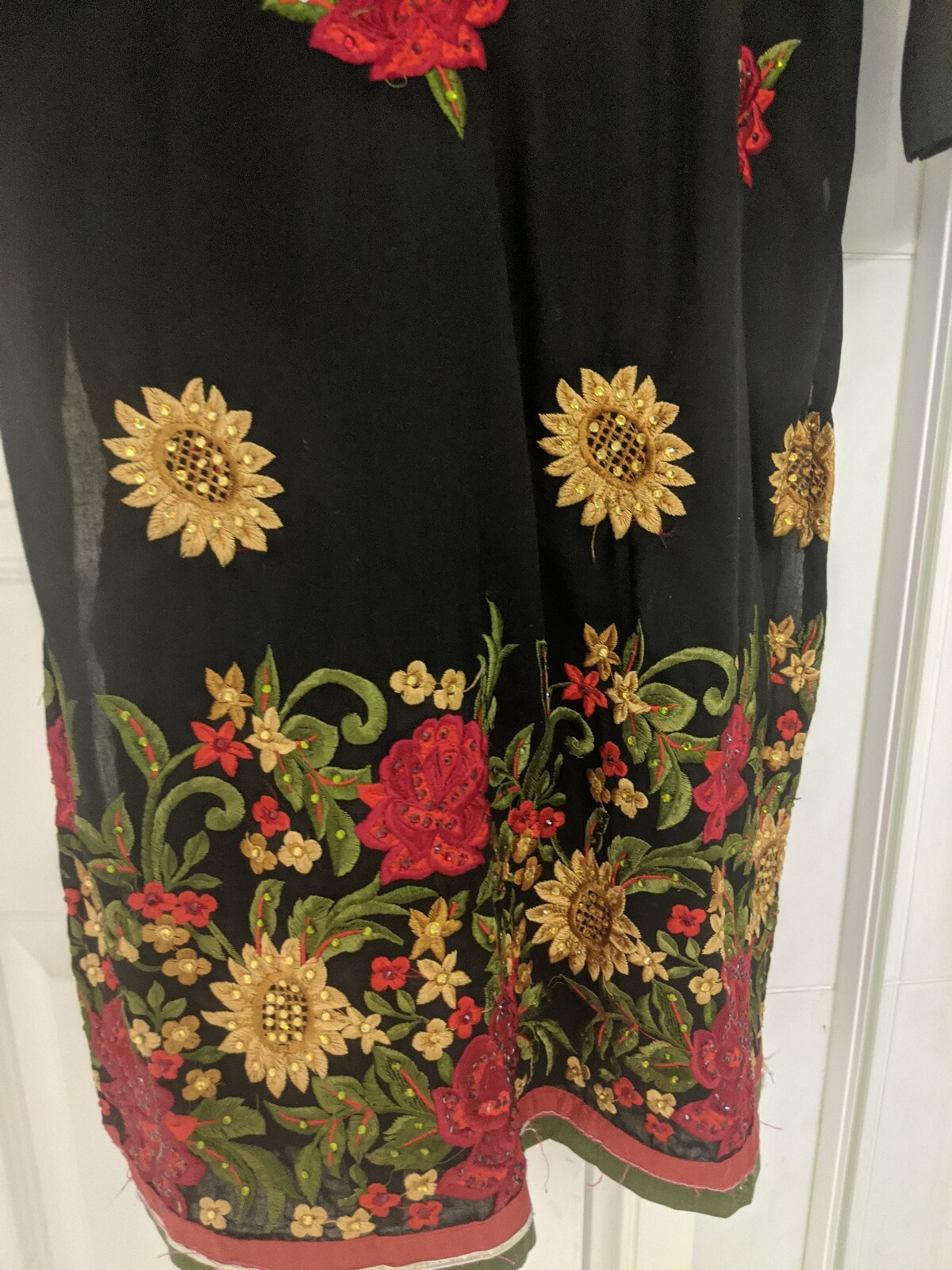 Pakistani Shalwar Kameez Indian black Floral embroidered Salwar Khamiz Suit bead