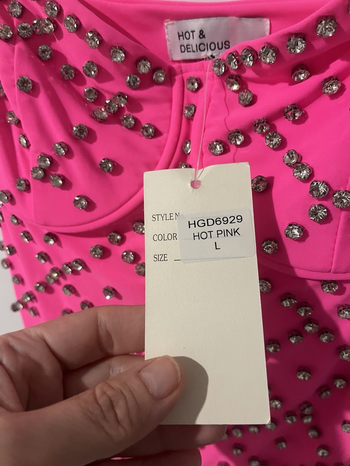 Hot & Delicious Hot Pink Rhinestone Sweetheart Strappy Lined Mini Dress L