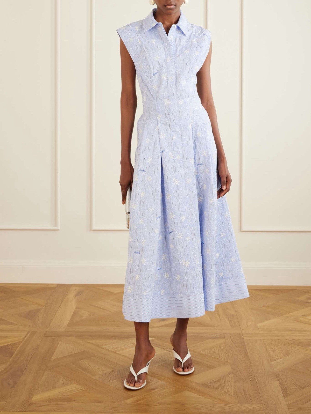 simkhai Neri embroidered striped cotton-poplin midi dress $960 Size 6