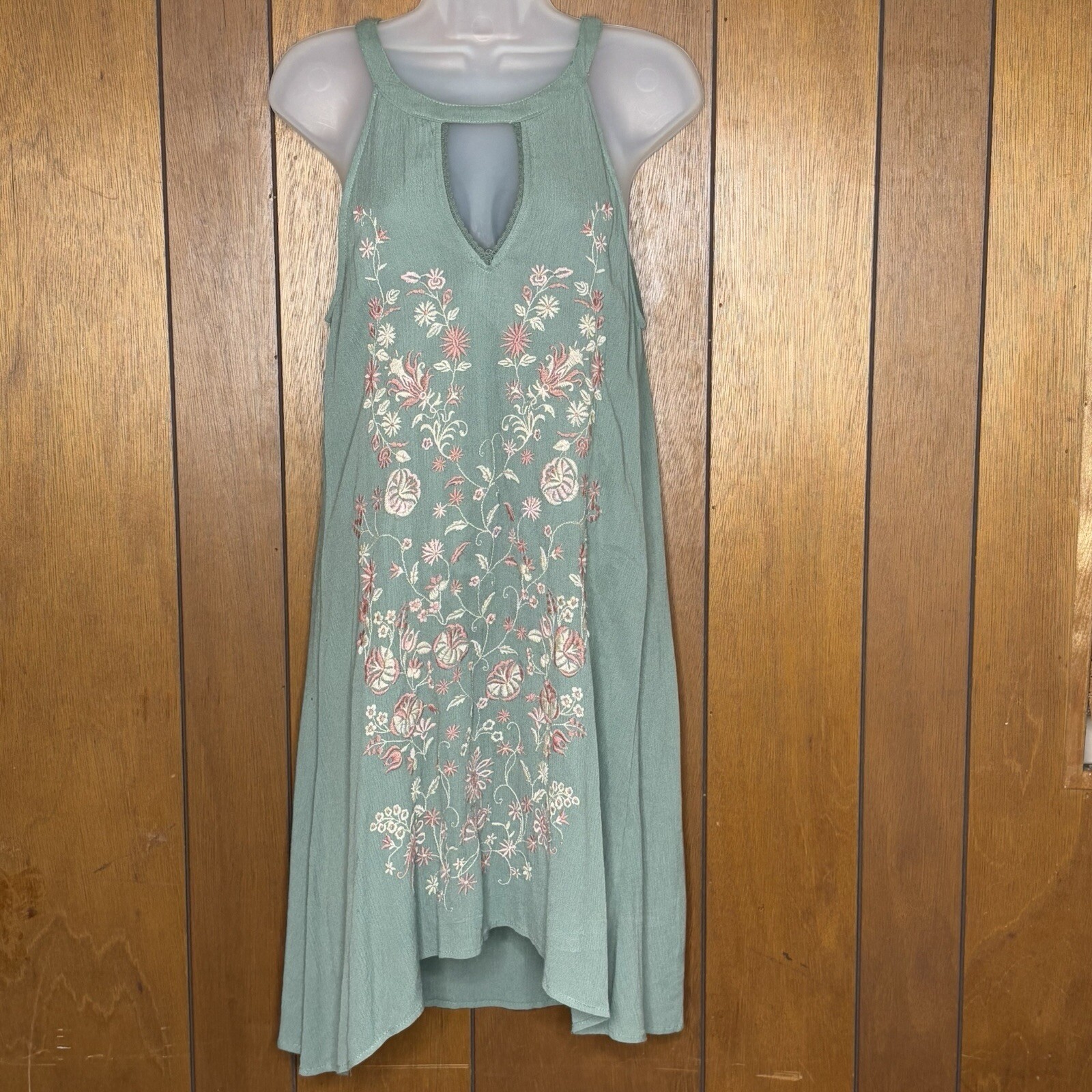 Alya Dress Womens Small Sage Halter Embroidered Floral Keyhole Garden Fairy Boho