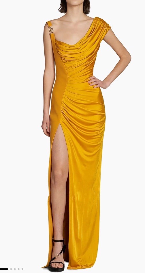 Versace Gown Medusa Liquid Jersey Sz 40 Italy US 4 Marigold $4490