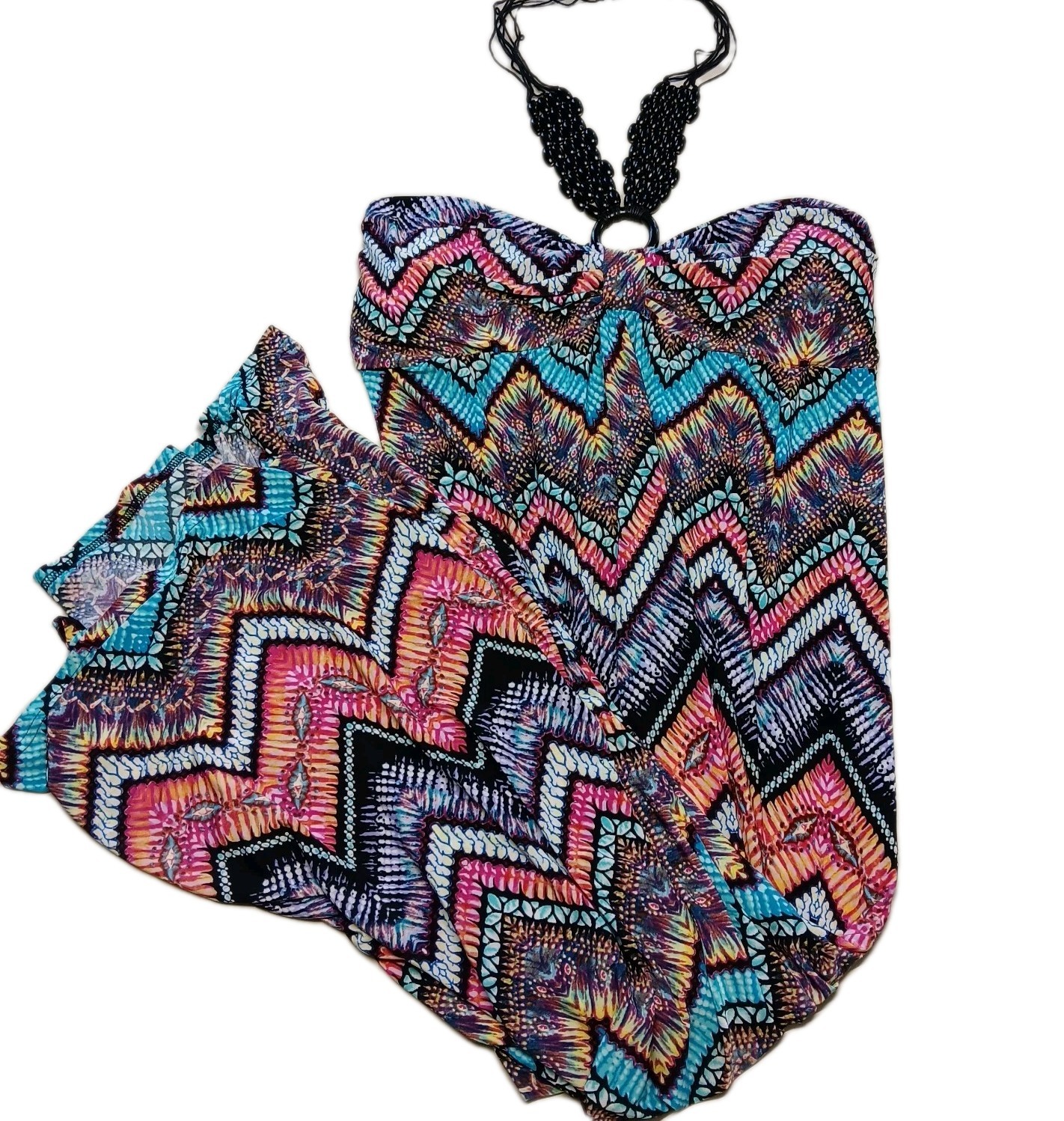 Just Love 2X Beaded Halter Maxi Dress Chevron Zigzag Stretch ResortWear Cruise