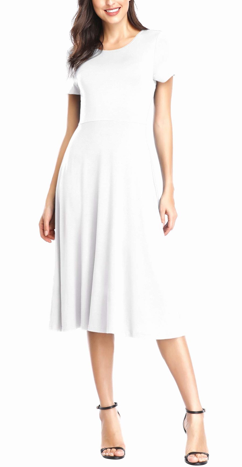 Urban CoCo Women’s Vintage Short Sleeve High Waist Flared Midi Casual Summer