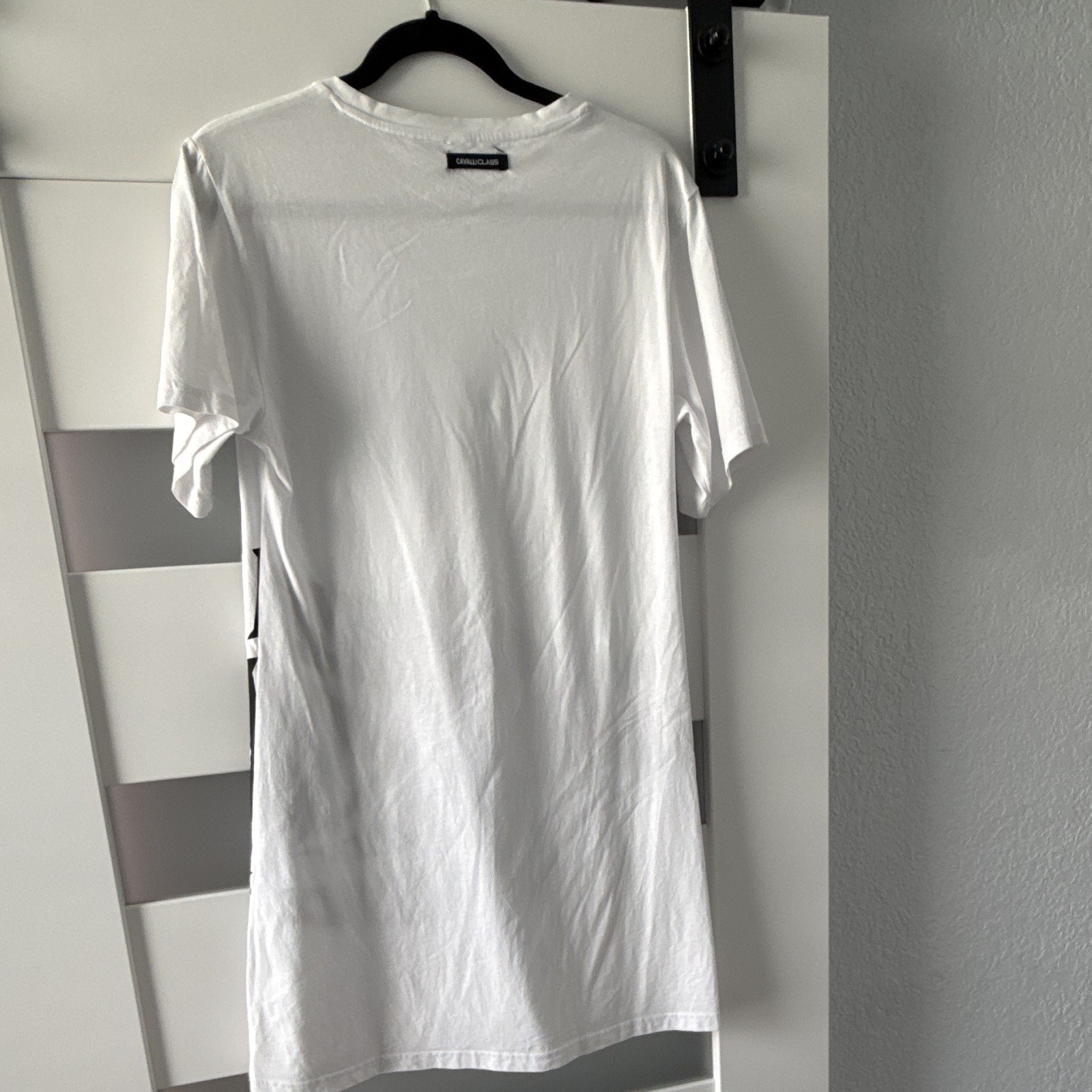 Cavalli Class woman’s White/Black Crew Neck Short Sleeve Graphic Logo dress