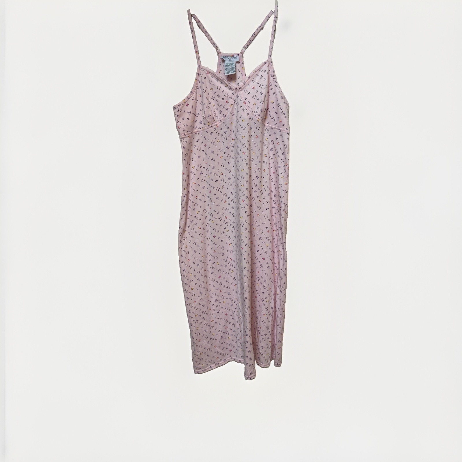 Kathy Ireland Pink Floral Knit Chemise dress V-Neck with lace trim Sleeveless M