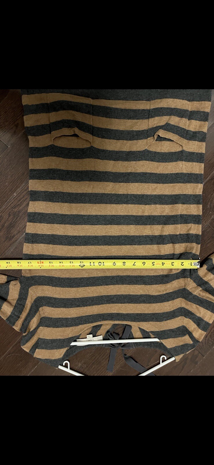 Women Grey & Brown Striped sweater dress. Wool Cotton Blend 2 front pockets L