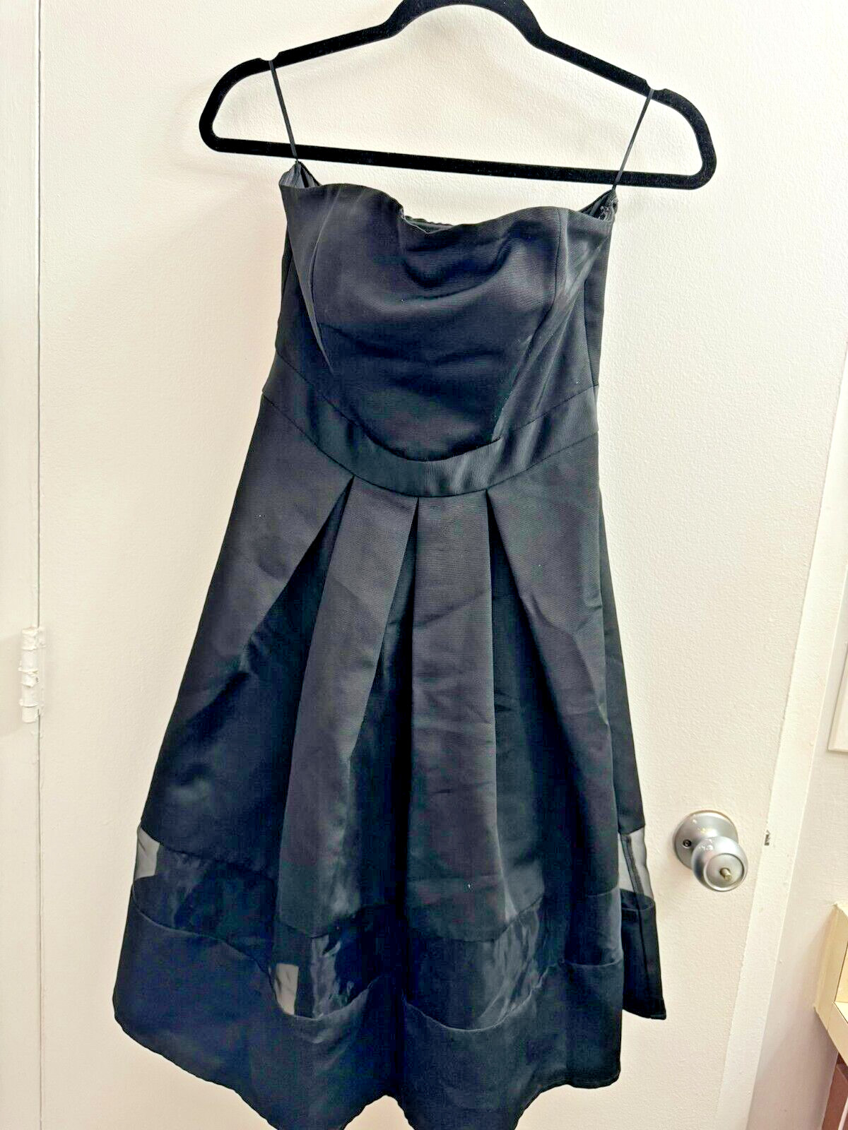Express Studio Women’s Size 4 Black Strapless Pleated Dress With Mesh Insert