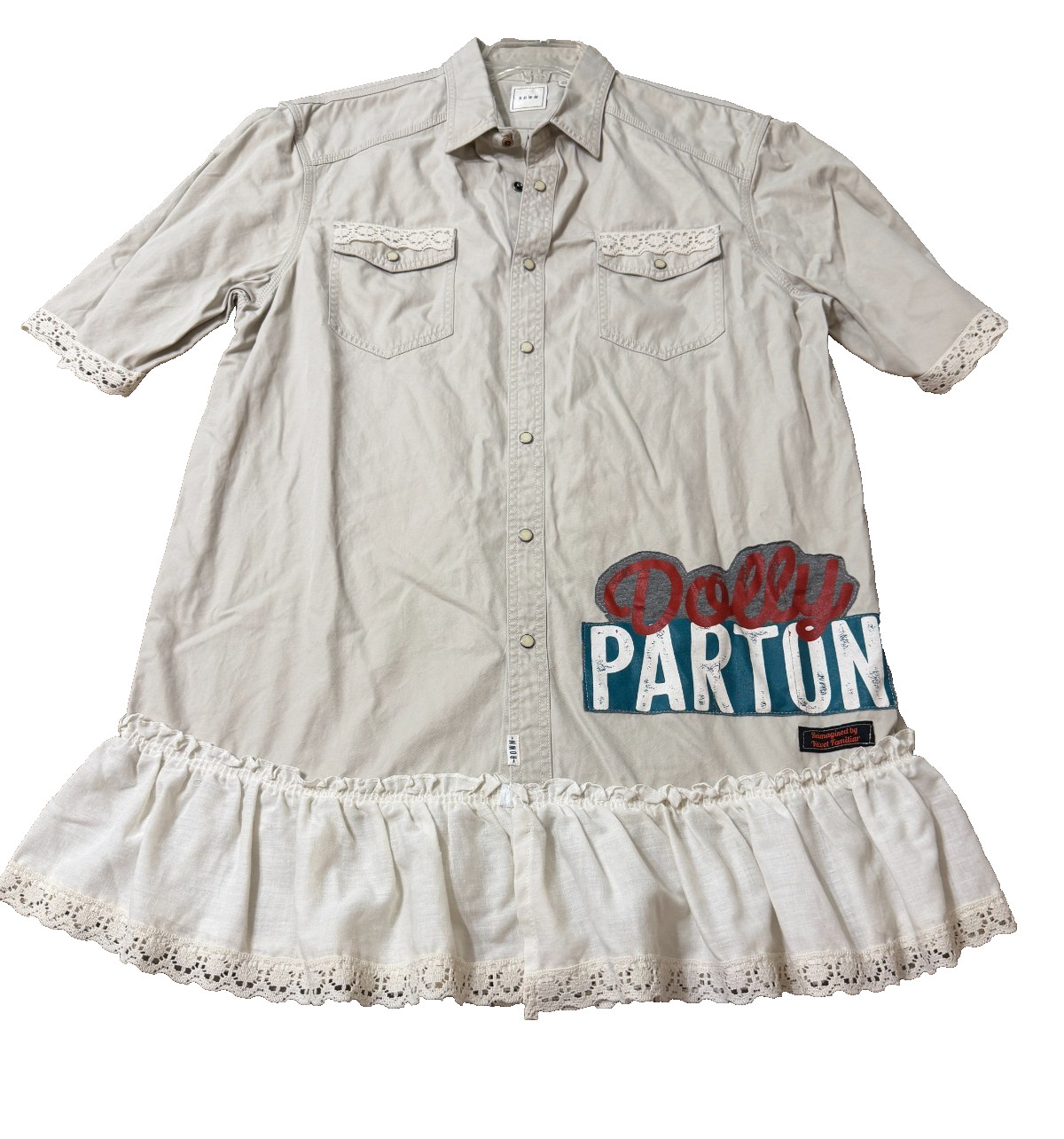 Dolly Parton Lace Ruffle Western Shirt Dress Women’s XL Upcycled Velvet Familiar