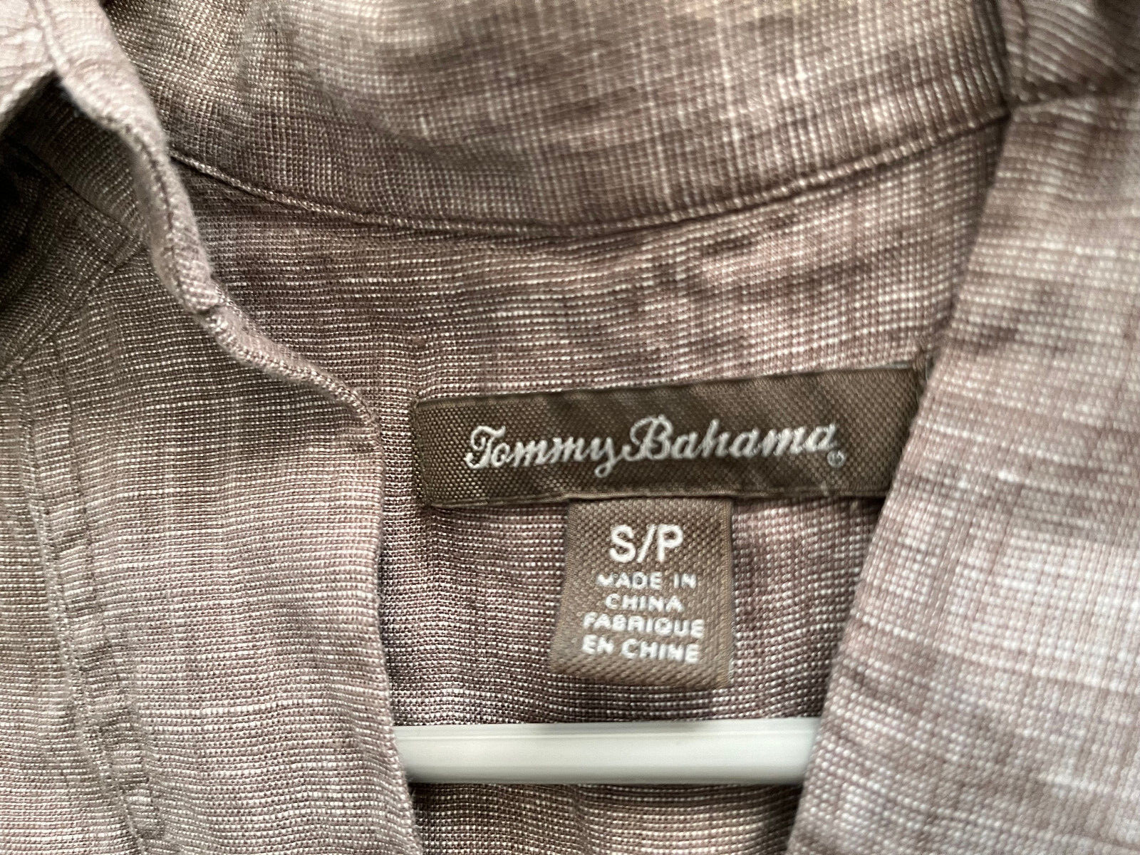 TOMMY BAHAMA Heather Beige Brown 3/4 Sleeve LINEN Dress w/ Lace-up Neck Womens S
