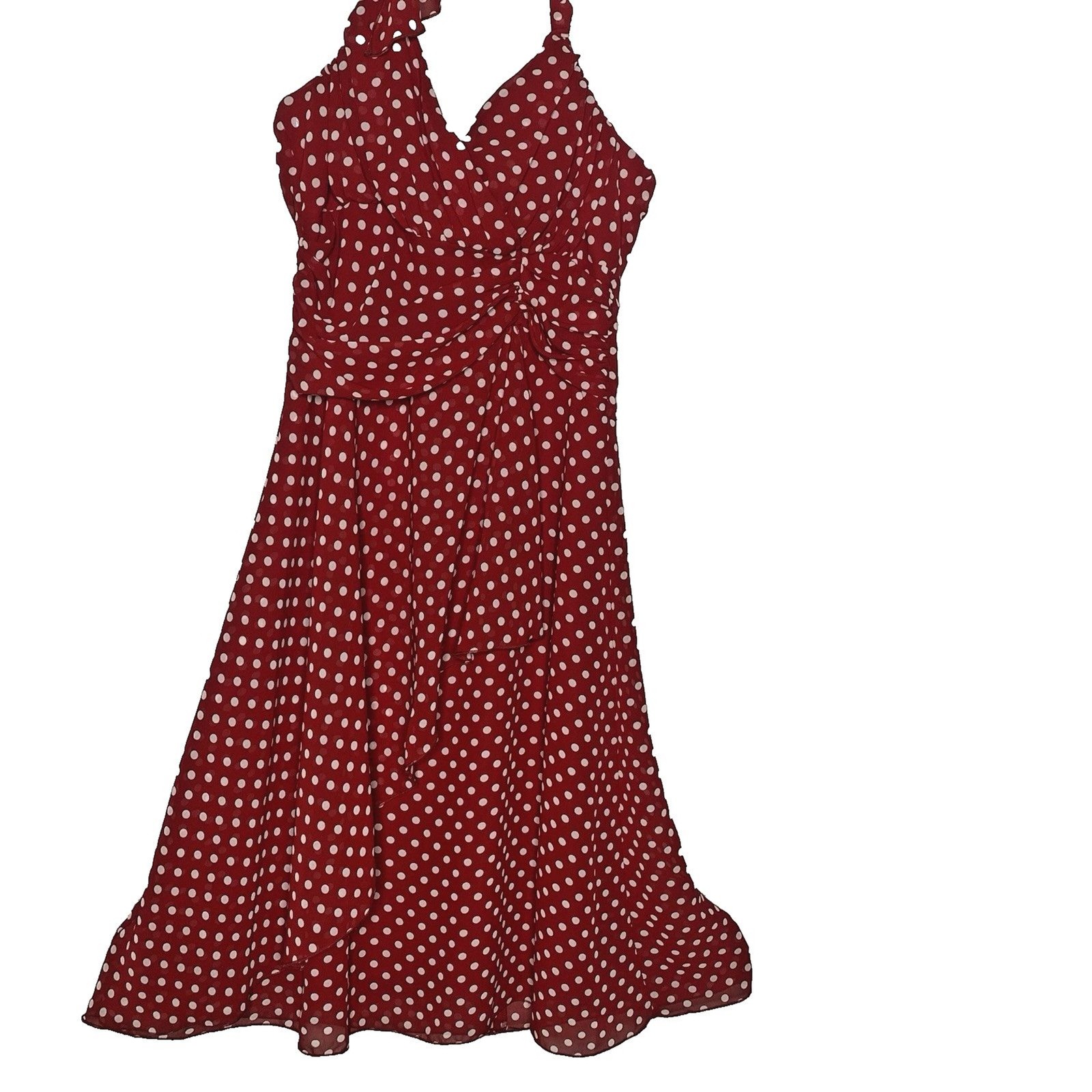 A Byer Polka Dot Halter Dress Womens 9 Surplice Faux Wrap Pinup Rockabilly Red