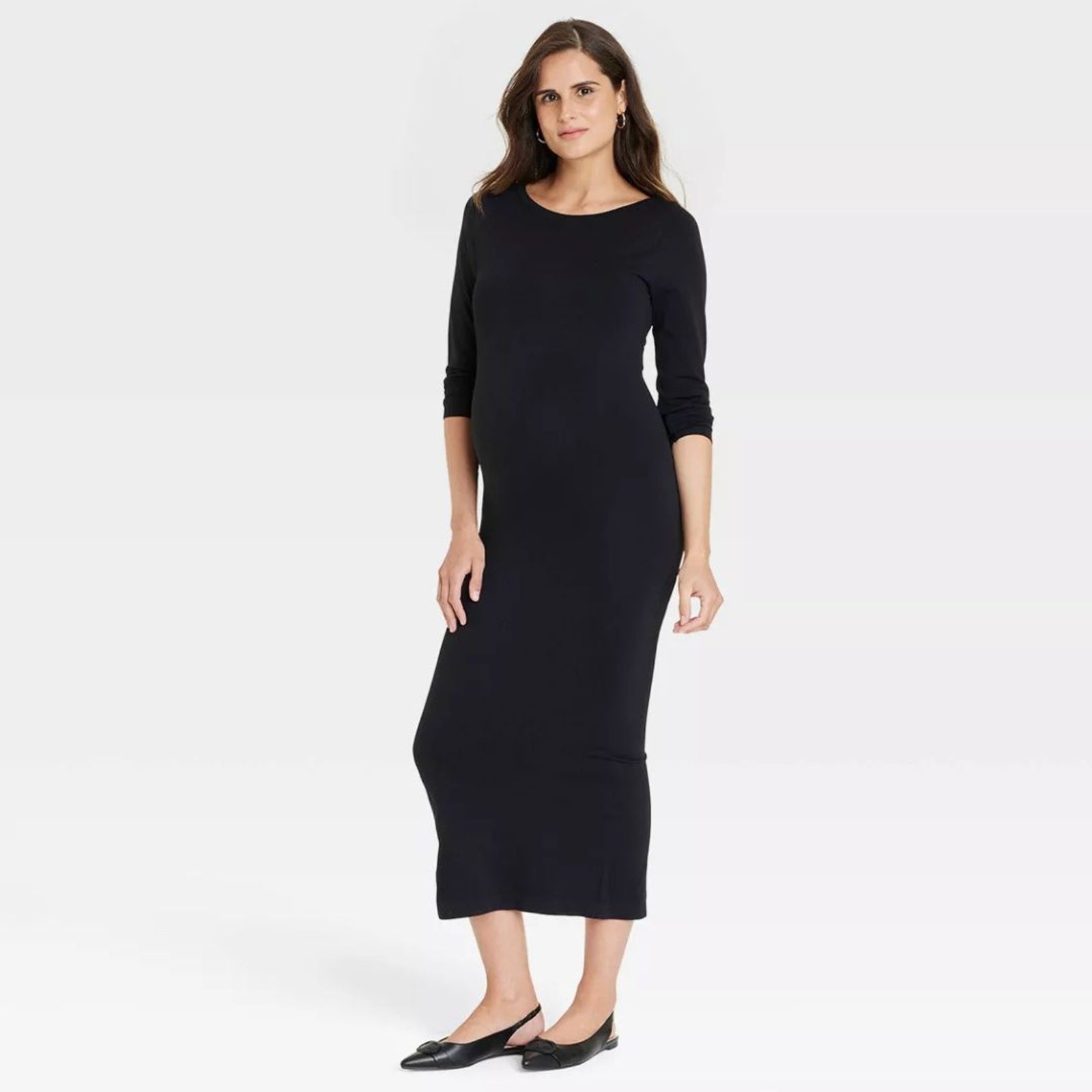 Isabel By Ingrid & Isabel Black Long Sleeve Jersey Midi Maternity Dress XS