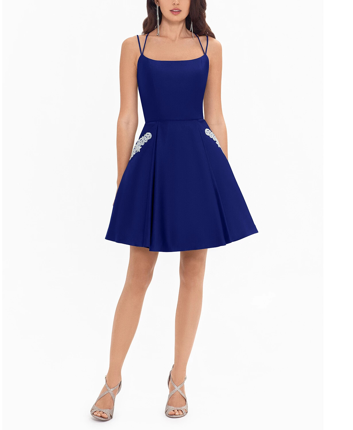 Blondie Nites Juniors’ Embellished-Pocket A-Line Dress $179 Size 9 # 12B 1221 N