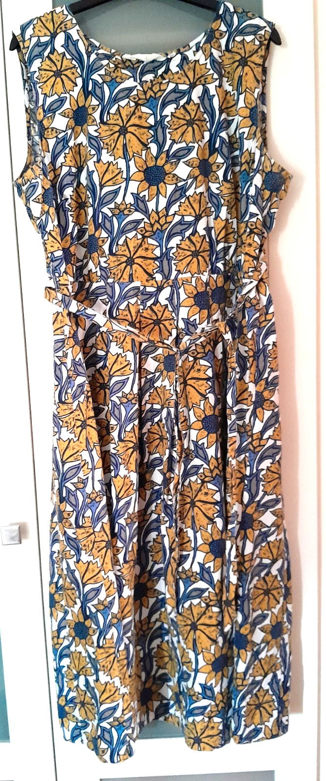 Seasalt belle cotton dress, flowers, mustard/blue, size 20