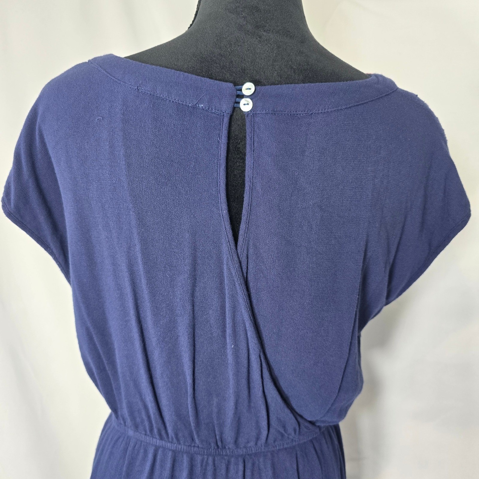 Skies Are Blue Navy Blue Embroidered Boho V-Neck Mini Dress Pockets 93489 Sz Med