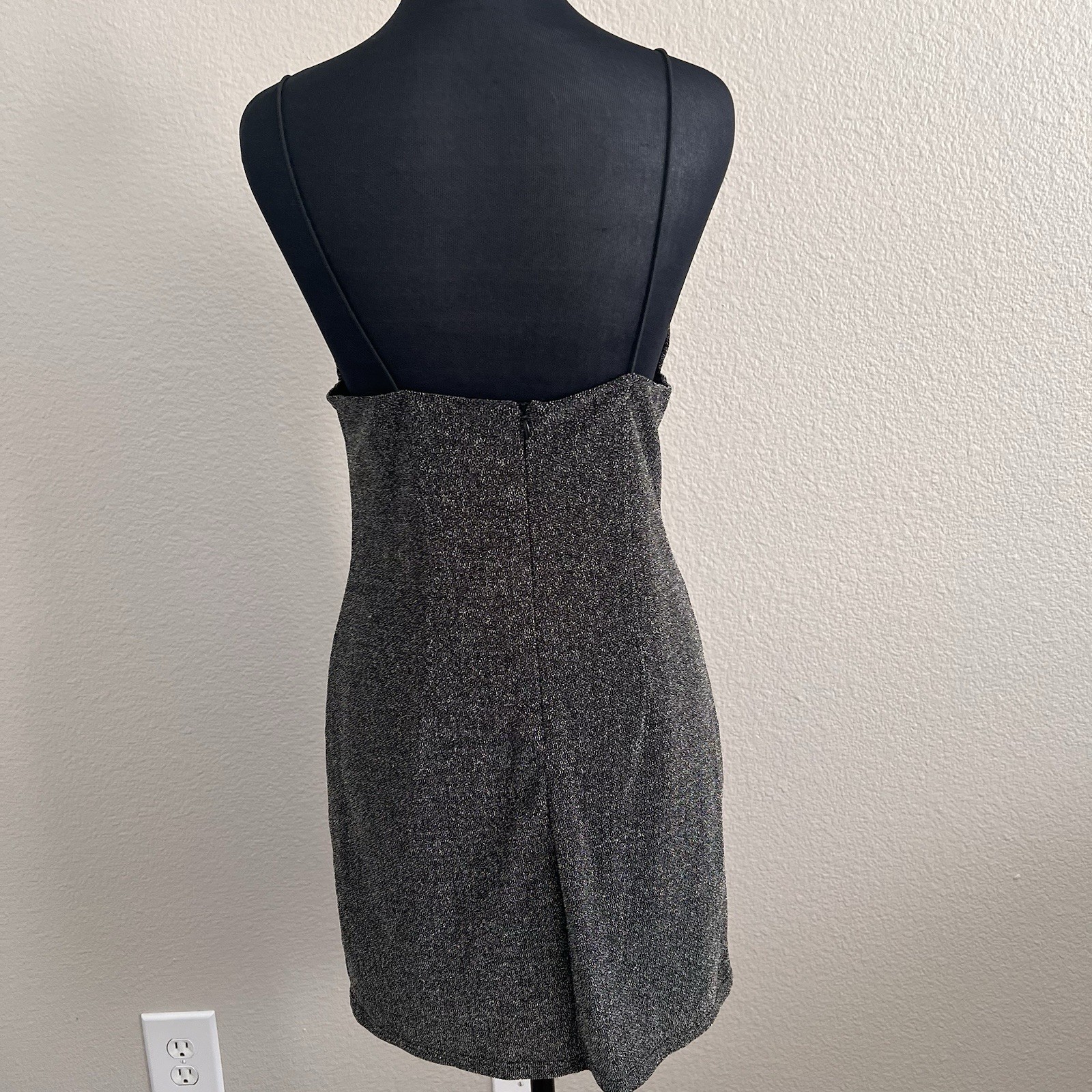 Women’s Large Mini Dress Black Silver Glitter Club Wear Bodycon Glam