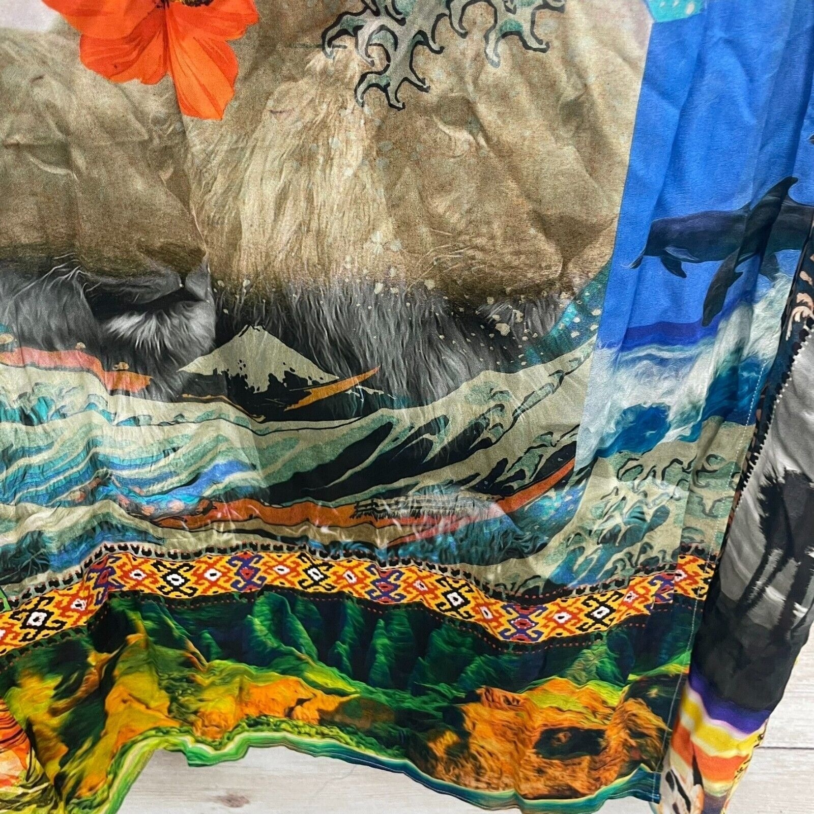 Desigual Vest Eco Beach Hawai Patchwork Tropical Safari Maxi Dress NWT L