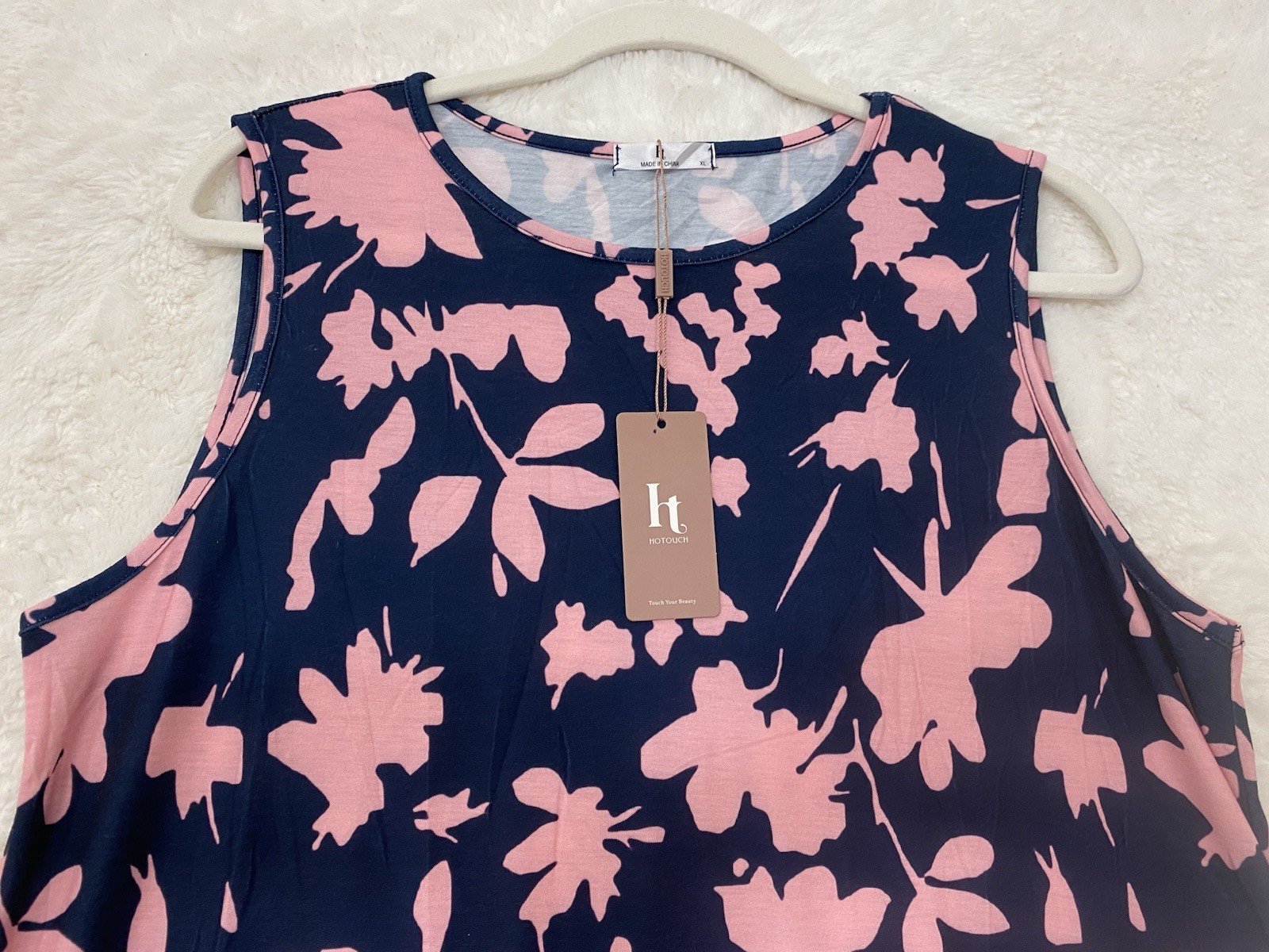Womens Floral Ruffle Hem Sleeveless Midi Dress Size XL Navy & Pink Jersey NWT