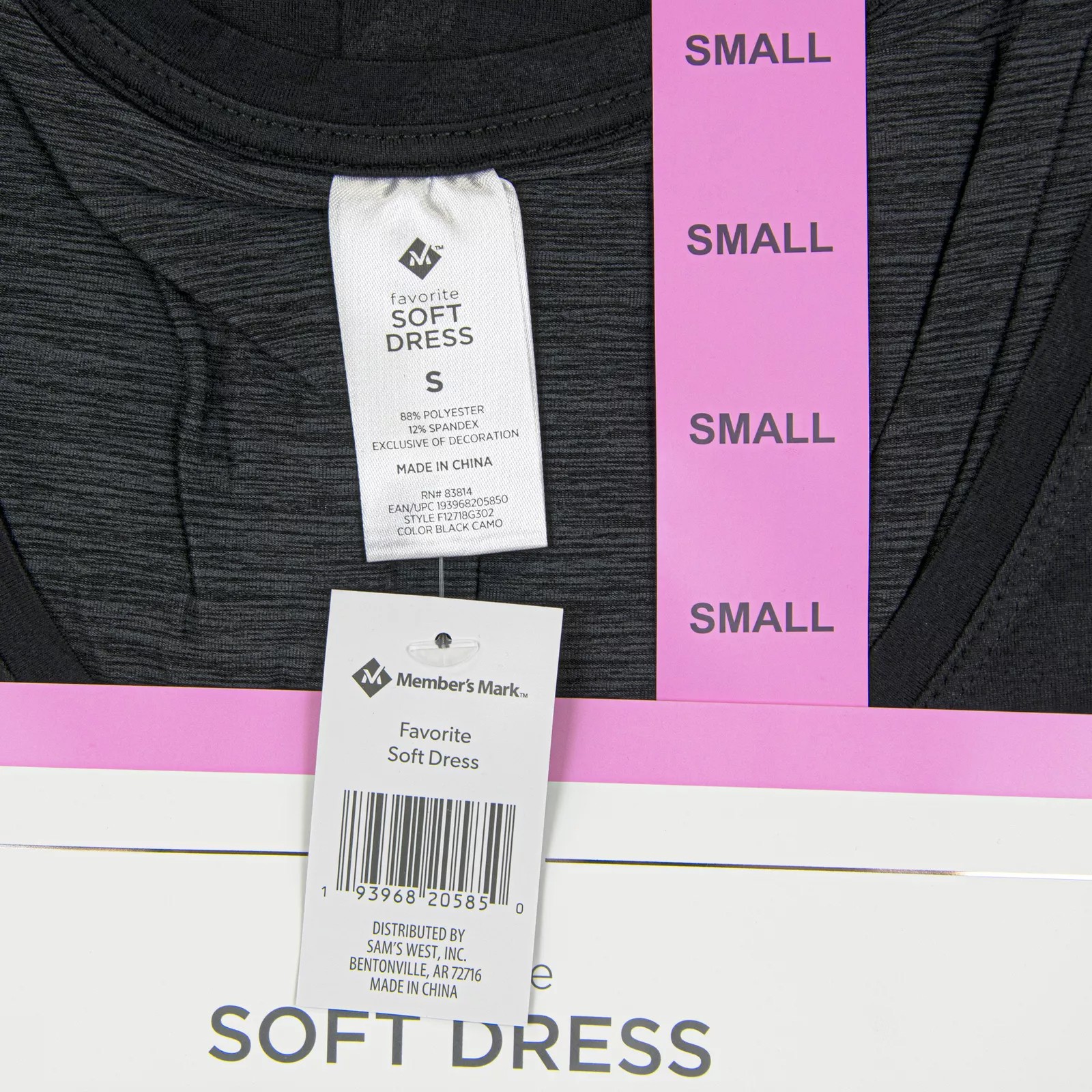 Member’s Mark Women’s Favorite Soft Pullover Dress Black Camo, Size Small