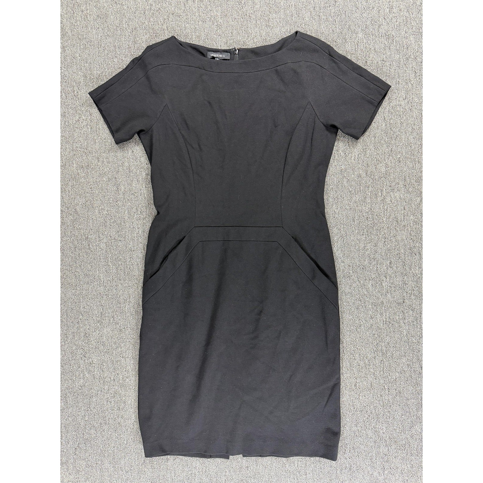 Lafayette 148 New York Dress Womens 8 Black Short Sleeve Stretch Sheath Work