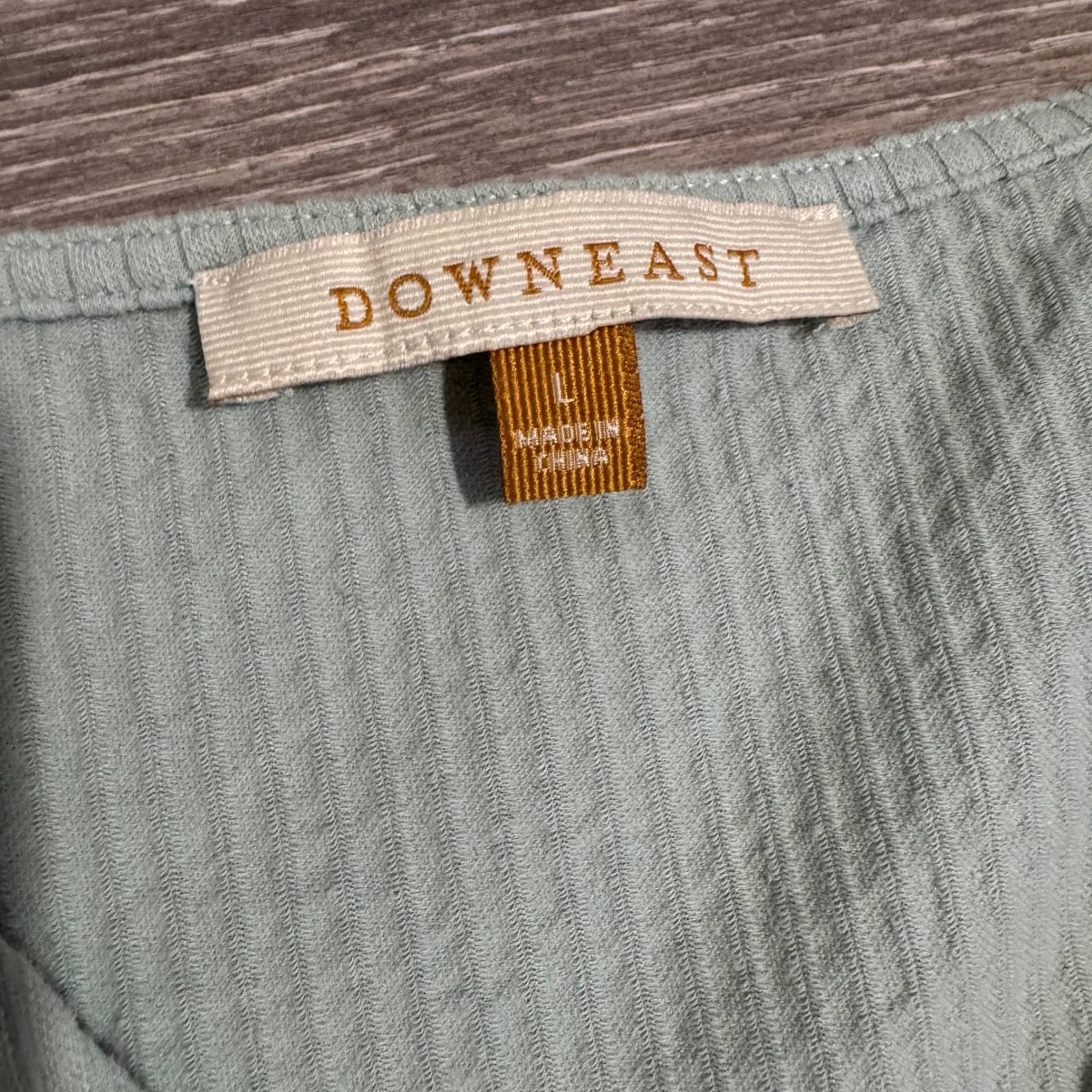 Downeast Cotton Blend Dress Size L Sage Green Ribbed Tiered Babydoll Mini Dress
